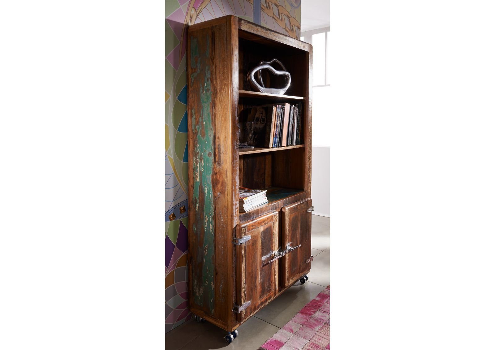 Massivmoebel24 Bücherregal FREEZY, 1-tlg., Regal Altholz 90x35x180 mehrfarbig lackiert FREEZY #33