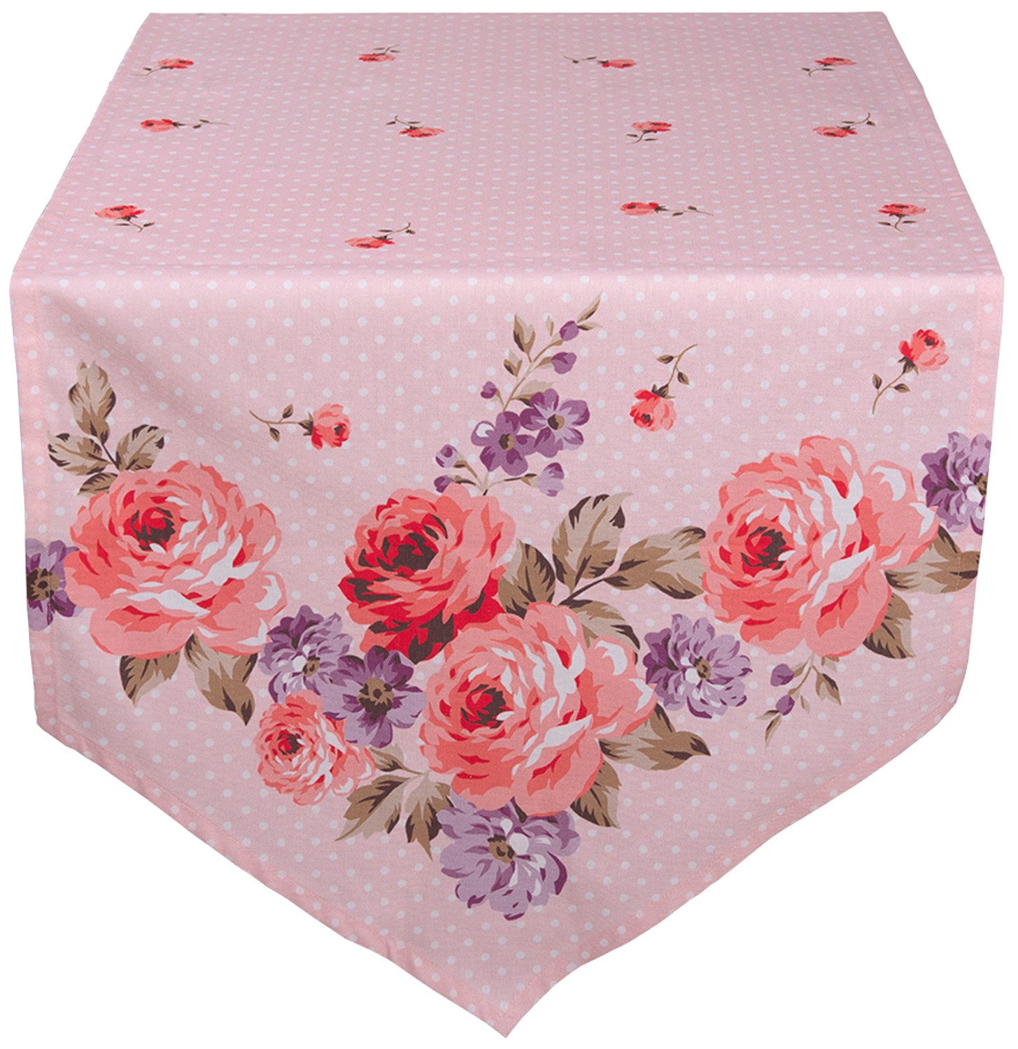 Clayre & Eef Tischläufer Dotty Rose (1-tlg, 1-teilig), Tischläufer Tischdecke ca.50x160cm Baumwolle