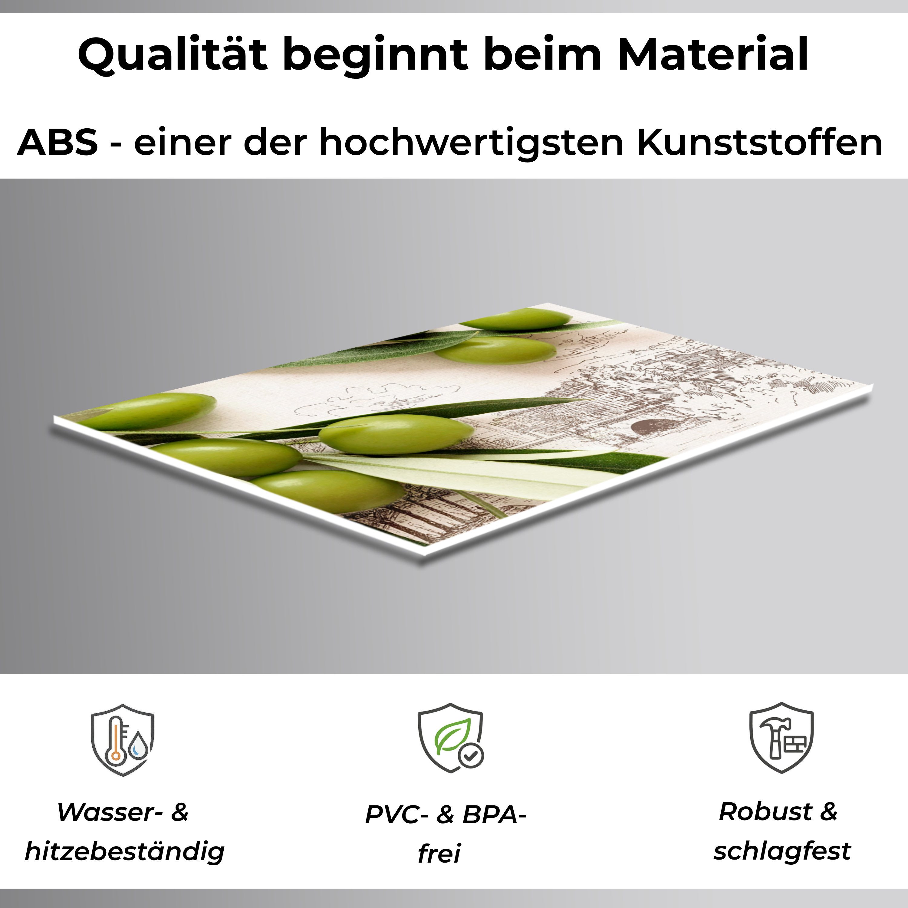 Rodnik Küchenrückwand Grüne Oliven, monolithische ABS-Platte mit Direktdruck, formstabil und langlebig