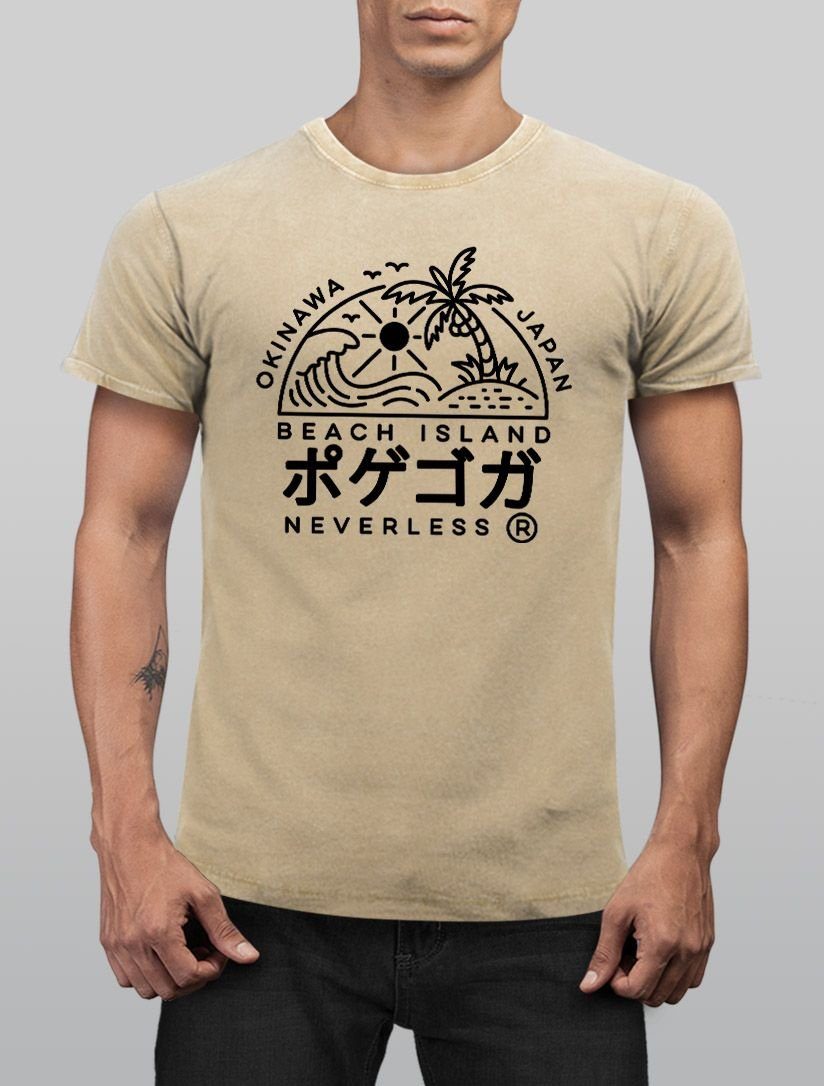 Neverless Print-Shirt Herren Vintage Shirt Japan Okinawa Beach Island Schri günstig online kaufen