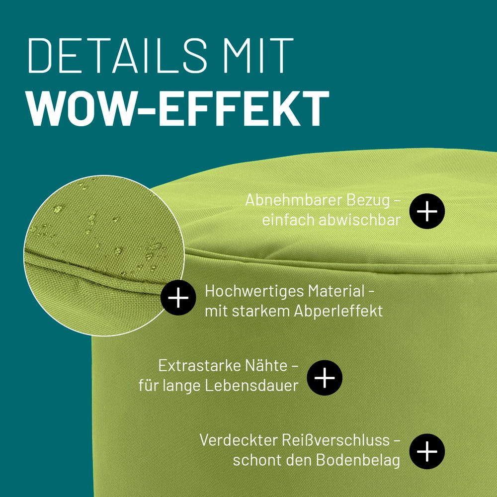 Lumaland Sitzsack Pouf 50L kompakt Hocker, Tisch, Fußsack in- & Outdoor, 25x45cm & 5 Jahre Garantie – Bild 5 von 5
