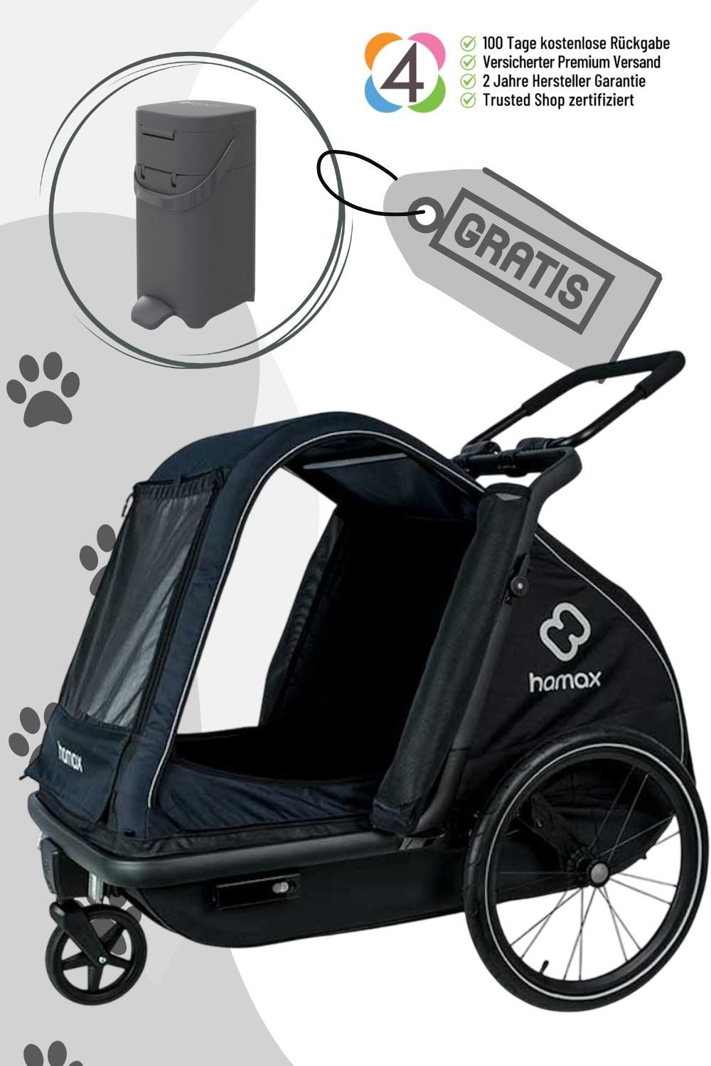 Hamax Fahrradhundeanhänger Pluto M (bis 35 kg Zuladung)