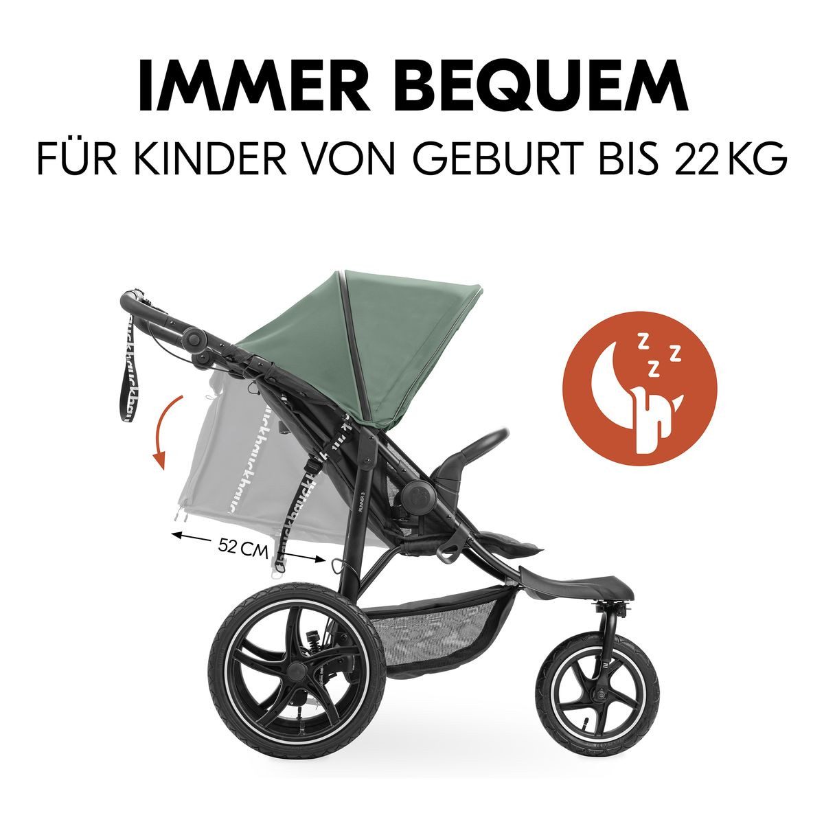 Hauck Sportbuggy Runner 3 - Jungle Green, Sportwagen mit Luftreifen, Liegefunktion & Zubehör - höhenverstellbar
