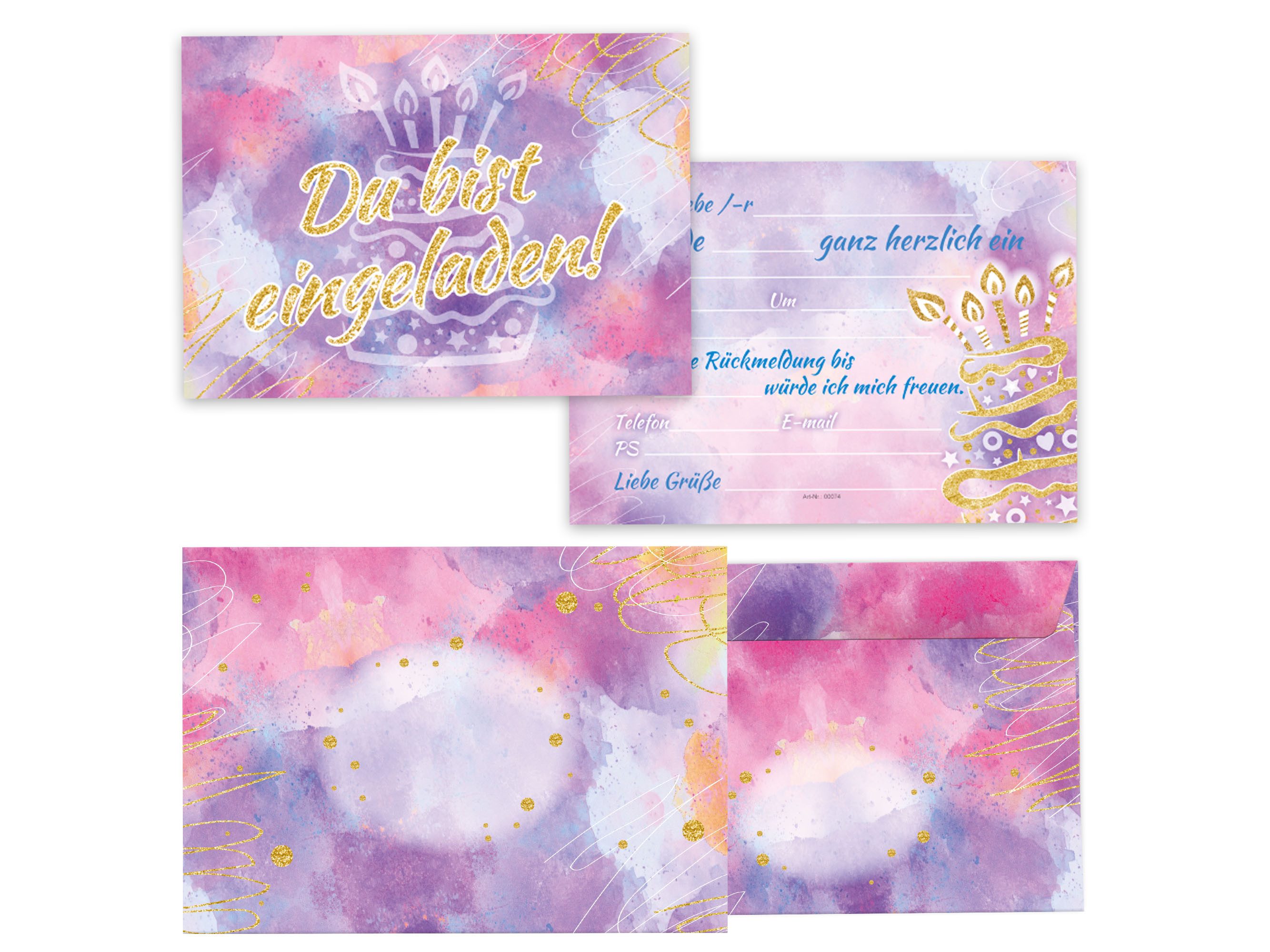 LIMONIA Einladungskarten zum Geburtstag Einladungen mit Umschlägen Karten Aquarell, Einladungskarten mit Umschlägen zum Geburtstag Aquarell Torte