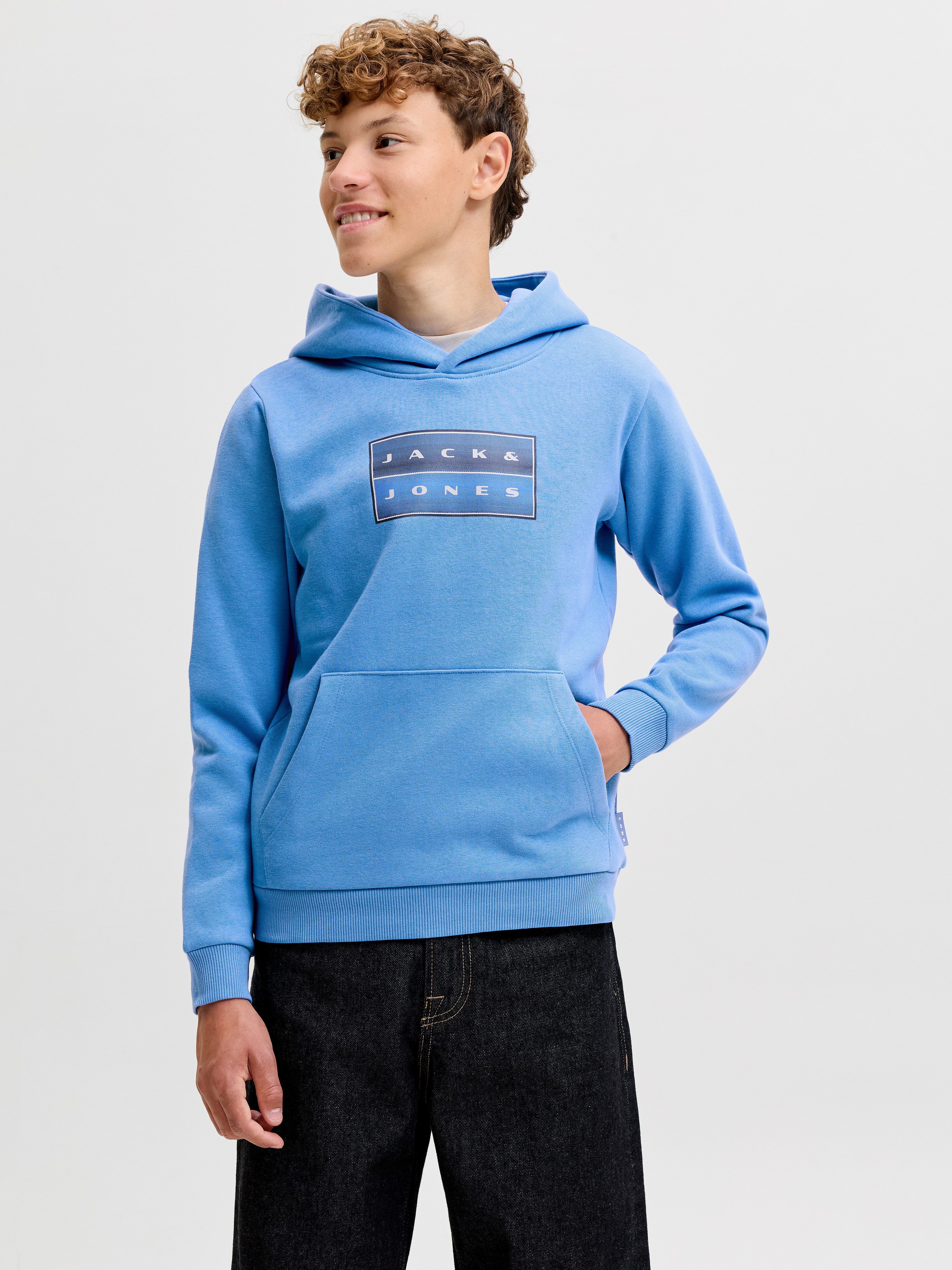 Jack & Jones Junior Kapuzensweatshirt JCOFUSION GRAPHIC SWEAT HOOD UNB SN JNR Baumwollmischung, normal geschnitten