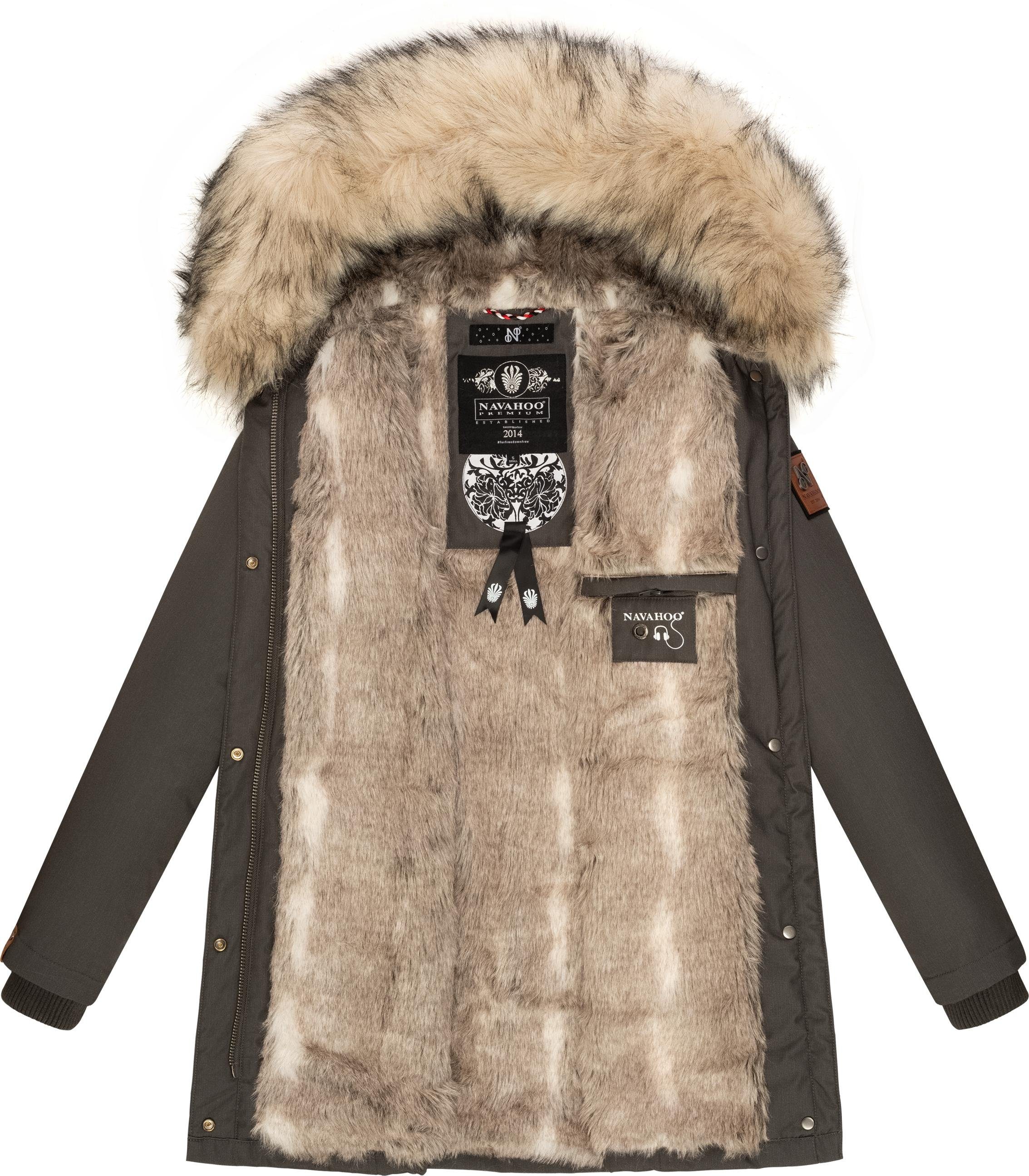 Navahoo Wintermantel Cristal stylischer Damen Winterparka mit Kunstfell-Kapuze