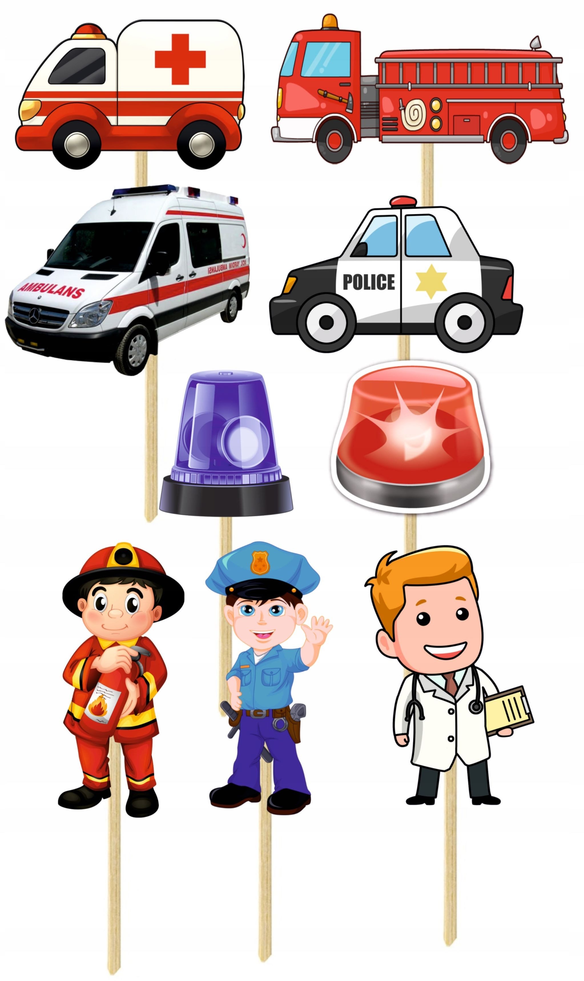 Patta, Topper Torten-Topper: Feuerwehr, Rettungswagen, Polizeiauto - Set mit 9 Stück, Karton