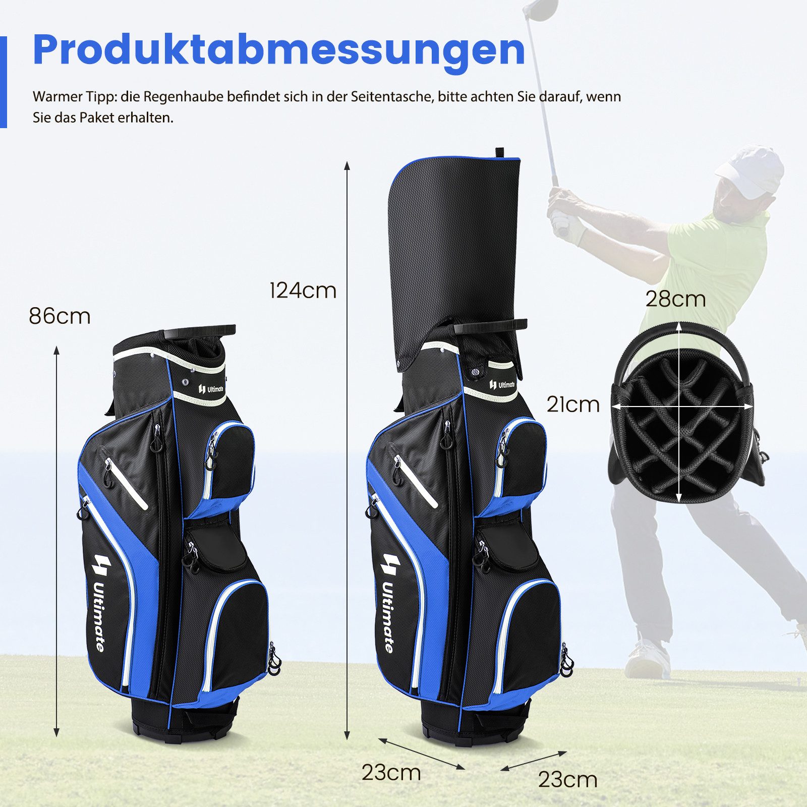 COSTWAY Golfballtasche, Golfschlägertasche mit 14 Fächern & Regenschutz