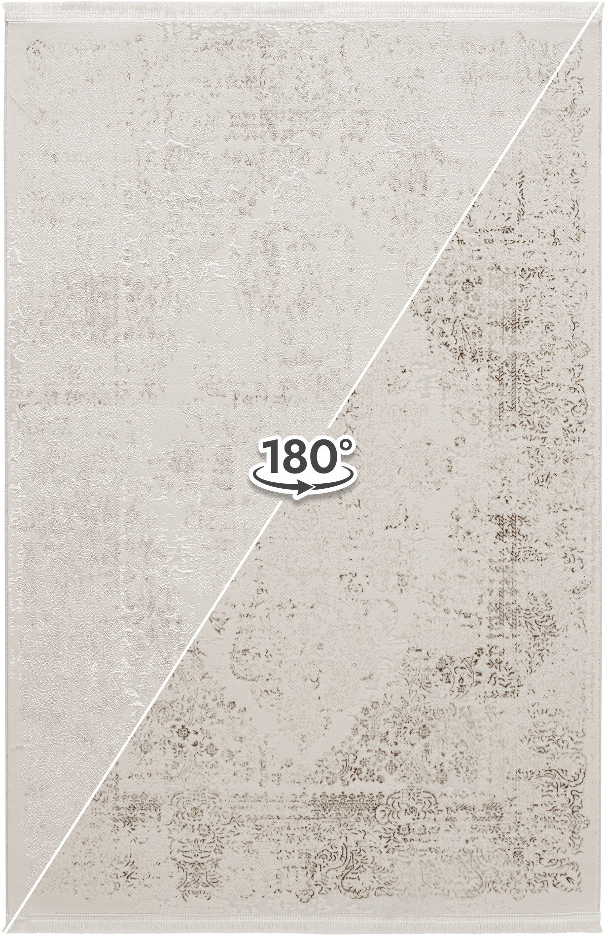 Sehrazat Teppich Diamond 7810, auch als Läufer, rechteckig, Höhe: 8 mm, Kurzflor, Vintage, Viskose, leichter Glanz, mit Fransen, Wohnzimmer