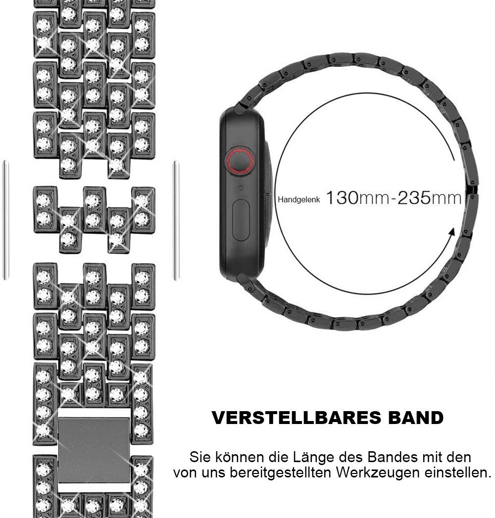 Apple Watch mit 7/6/5/4/SE/3/2/1 Smartwatch-Armband für Serie Armband ELEKIN schwarz iWatch kompatibel