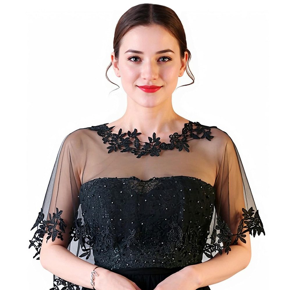 Zaewry Bolero Spitzen-Stola für Damen, transparenter Schal,Hochzeits-Cape Elegante Schulterjacke für Hochzeit, Brautmode & Abendkleid