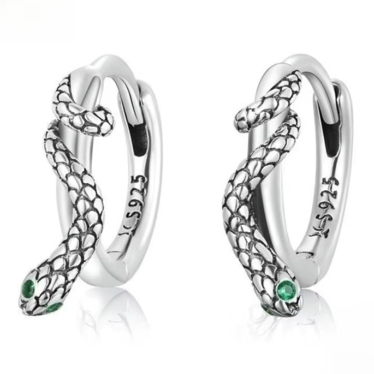 Paar Creolen Schlangen Design Ohrschmuck Snake Zirkonia Ohrcreolen Glitzerstein