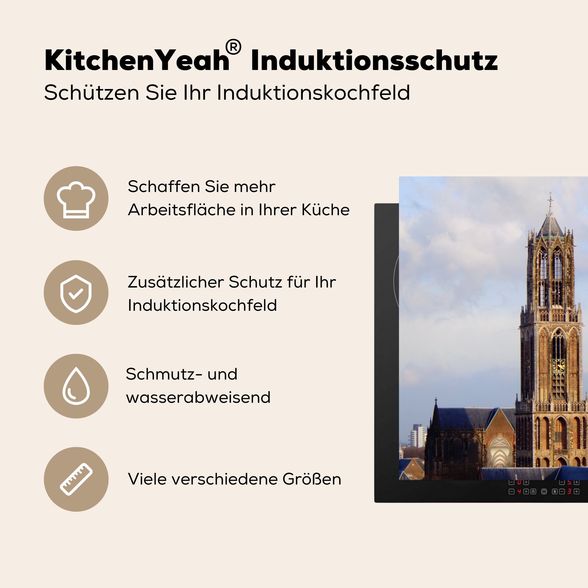 MuchoWow Herdblende-/Abdeckplatte Domturm - Niederlande - (1 küche Vinyl, tlg), Arbeitsplatte 78x78 für Ceranfeldabdeckung, cm, Utrecht