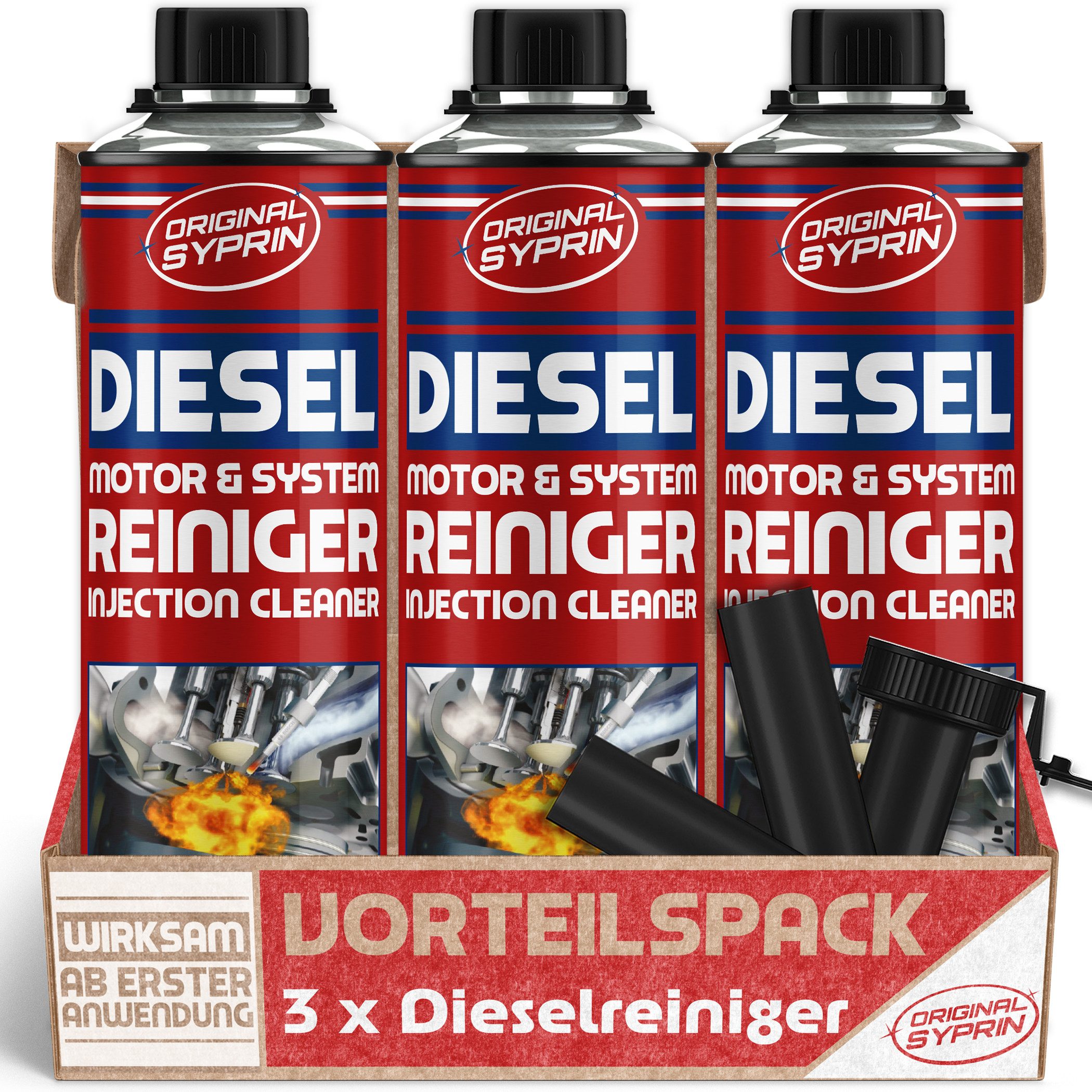 Original Syprin Diesel-Additiv Diesel Motor Systemreiniger l Injektor Reiniger 500ml, 1.5 l, (Diesel Motor Systemreiniger, 3-St) Reinigt das Dieselkraftstoffsystem