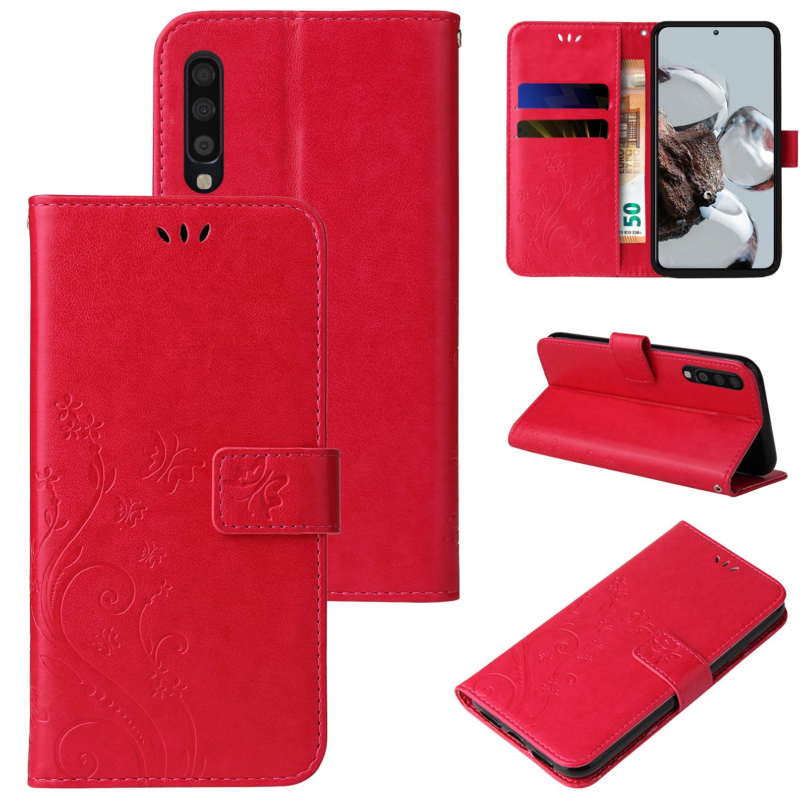 Tec-Expert Handyhülle Cover Tasche Hülle für Samsung Galaxy A70 6,7 Zoll, Klapphülle Case mit Kartenfach Fliphülle aufstellbar, Motiv Blumen