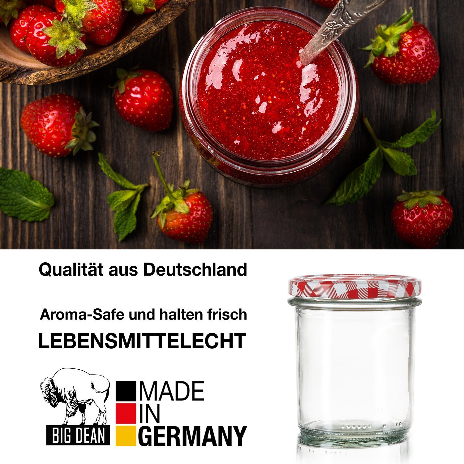 BigDean Einmachglas Germany, (12-tlg) Einkochgläser TO 12x Glas, Sturzgläser in 363ml Made 82