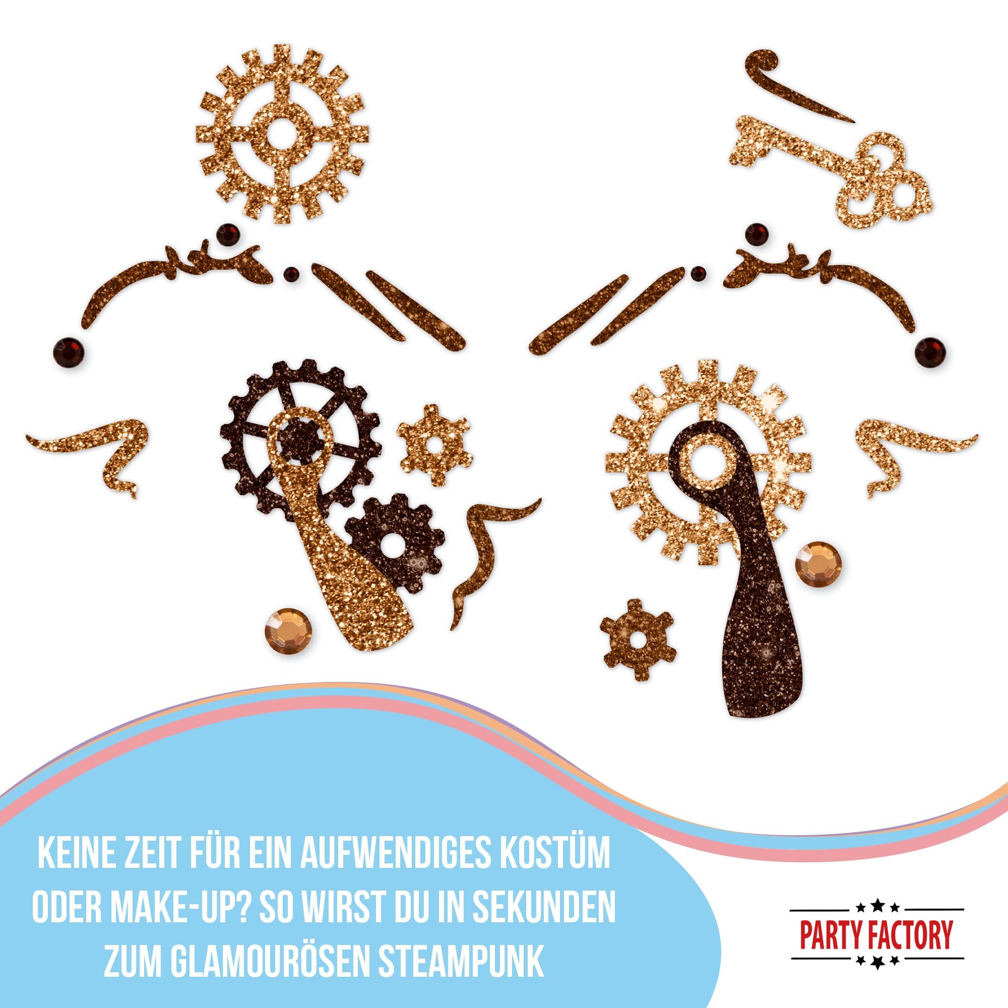 Party Factory Strass-Tattoo Glitter Face Tattoo Steampunk Brass, mit Glitzerelementen und Strass-Steinchen je nach Wahl