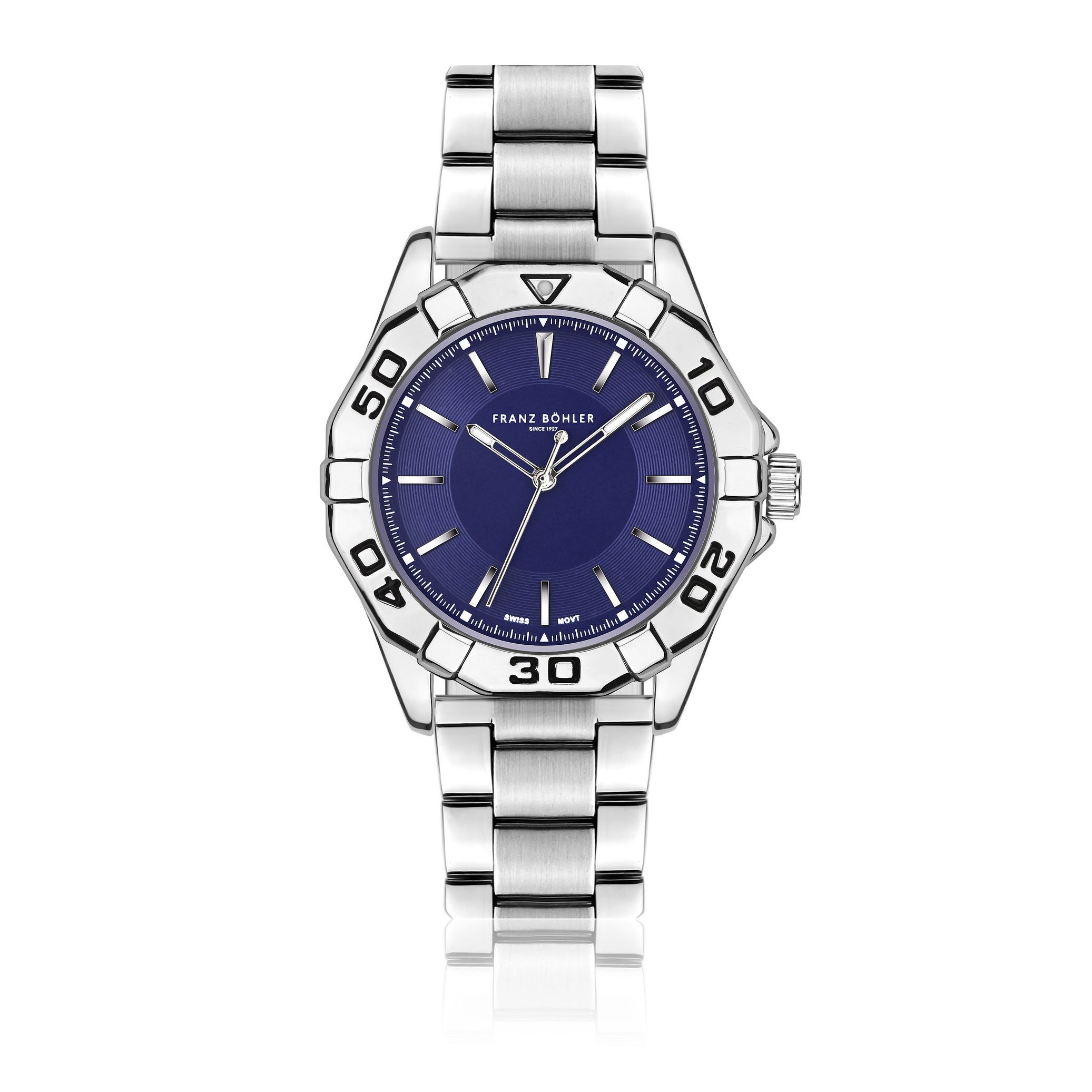 FRANZ BÖHLER Quarzuhr BB3-B090S Schwarzsee Silver Link