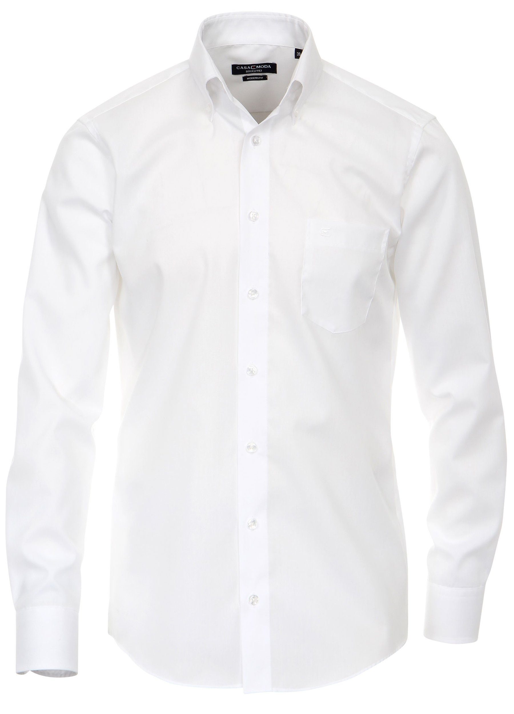 CASAMODA Businesshemd Herren Hemd Langarm Hemd uni regular fit button-down  Kragen, weiß HL14, 38