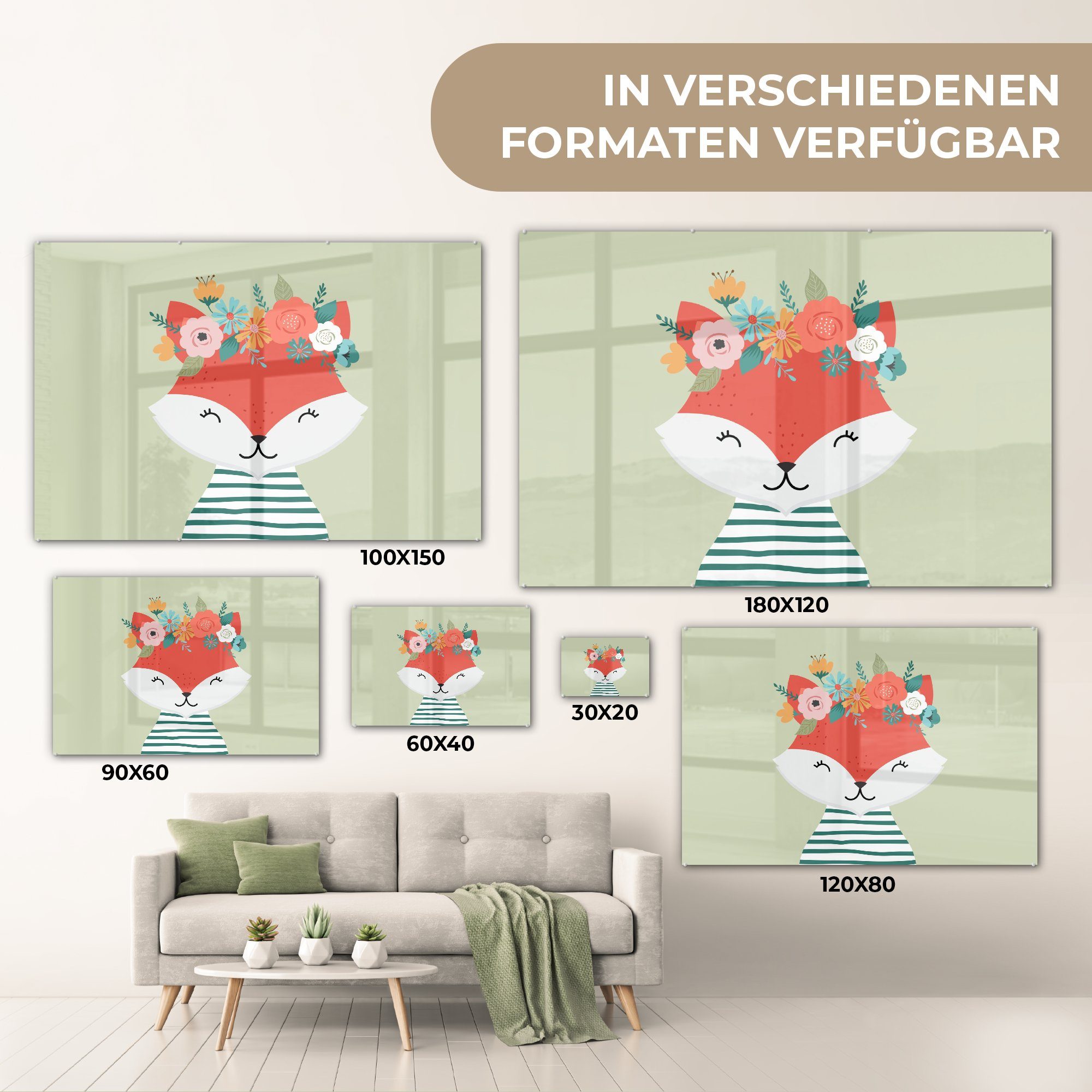 MuchoWow Acrylglasbild - Wohnzimmer (1 - St), Fuchs Acrylglasbilder & Sommer Schlafzimmer Krone