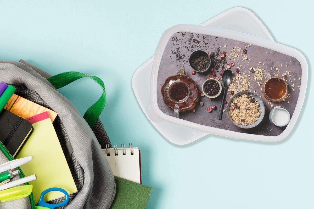 MuchoWow Lunchbox Haferflocken - Jungs - und Brotdose, Kunststoff, für Getrocknete Brotbox Kinder Früchte (2-tlg), weiß Industriell, Erwachsene, Gewürze - für und Mädchen