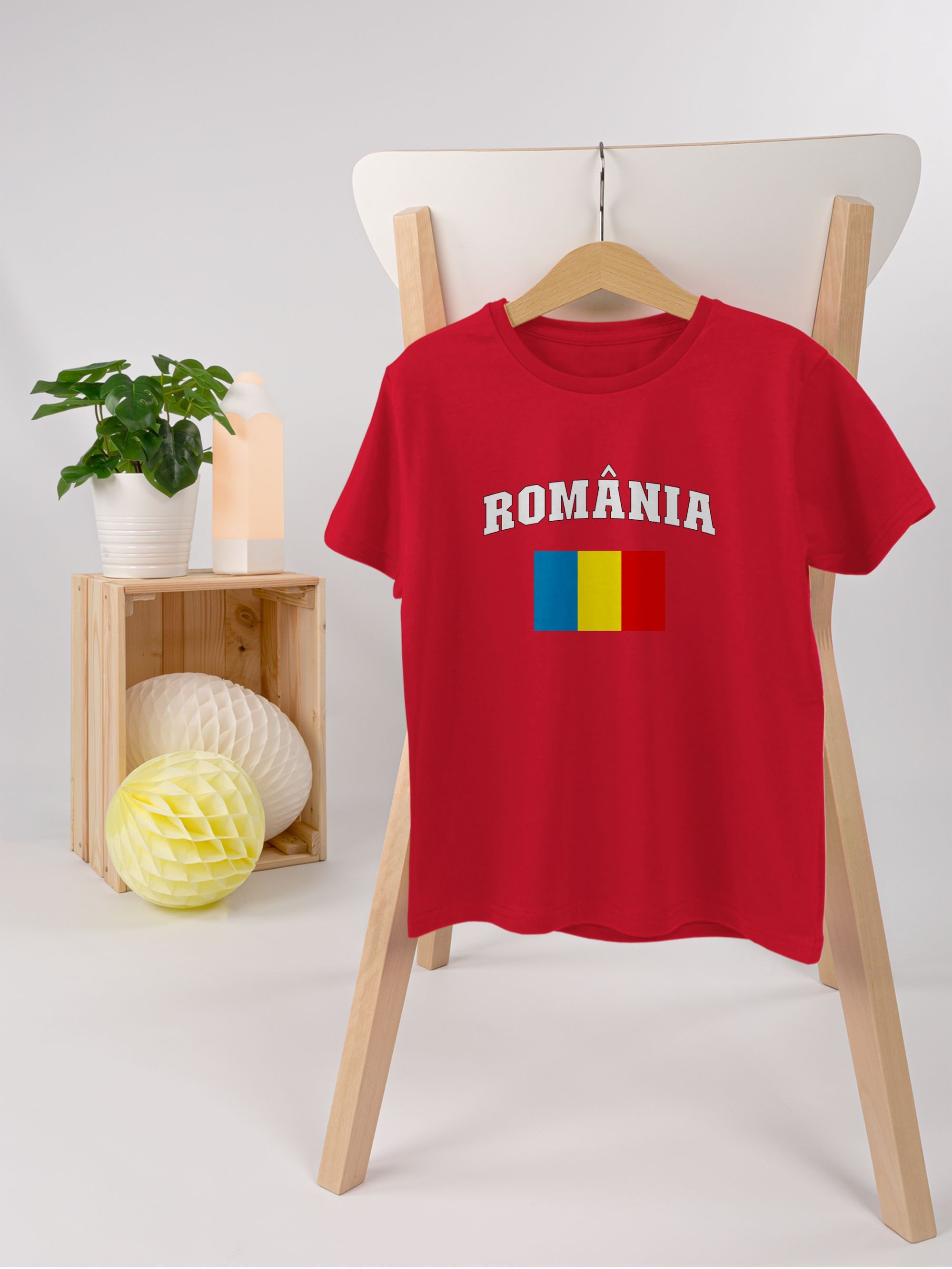 Shirtracer T-Shirt România Schriftzug mit Flagge, Rumänisch, Romania, Rumänien (1-tlg) 2026 Fussball WM Fanartikel