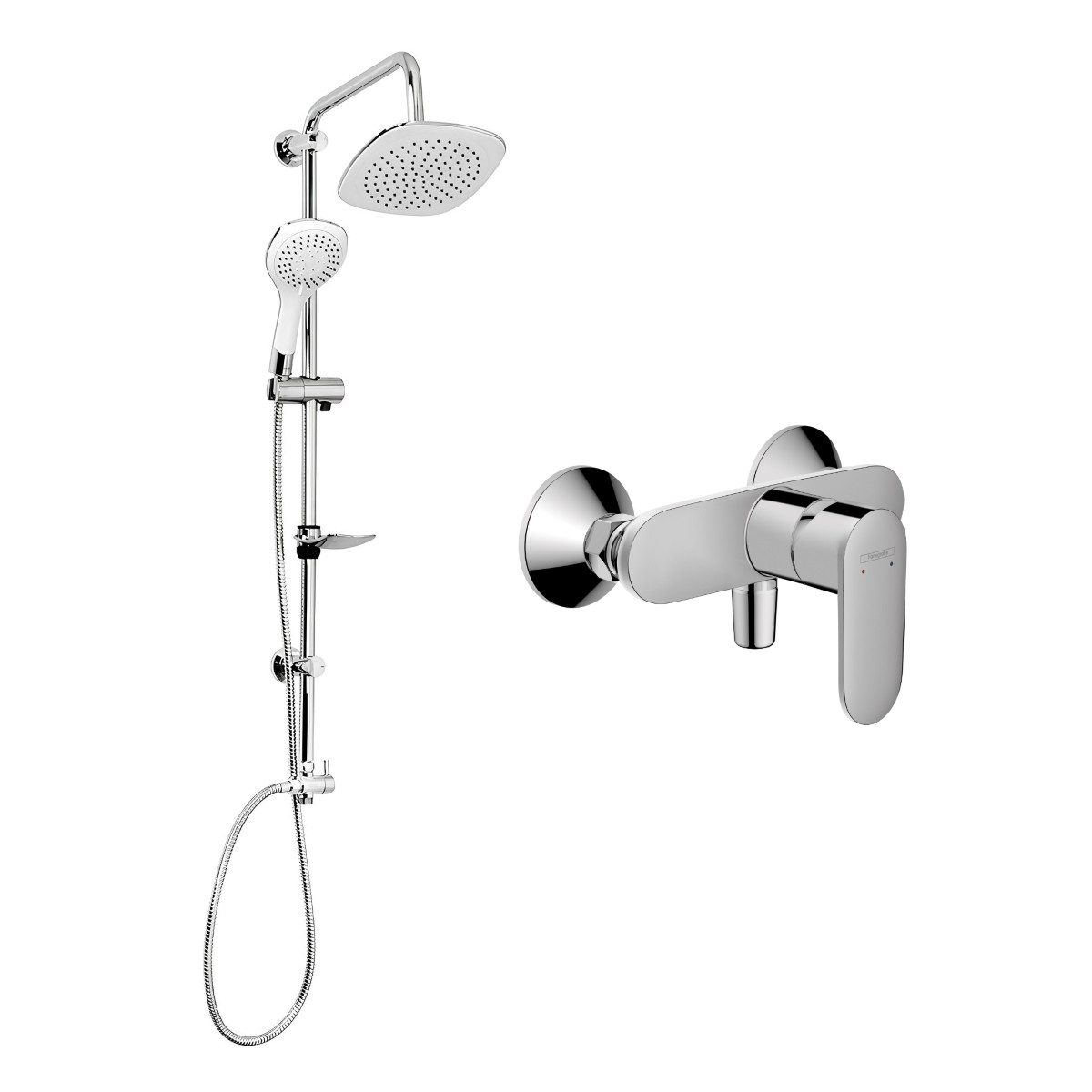 hansgrohe Duscharmatur Set Vernis Blend mit Einhebelmischer, Regendusche oder Handbrause (Spar-Set) Aufputz Wandmontage, Armatur in chrom oder schwarz matt