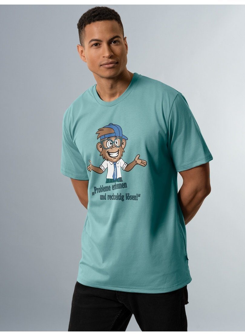 Trigema T-Shirt TRIGEMA Spruch Shirt mit lustigem Affen-Print seegras