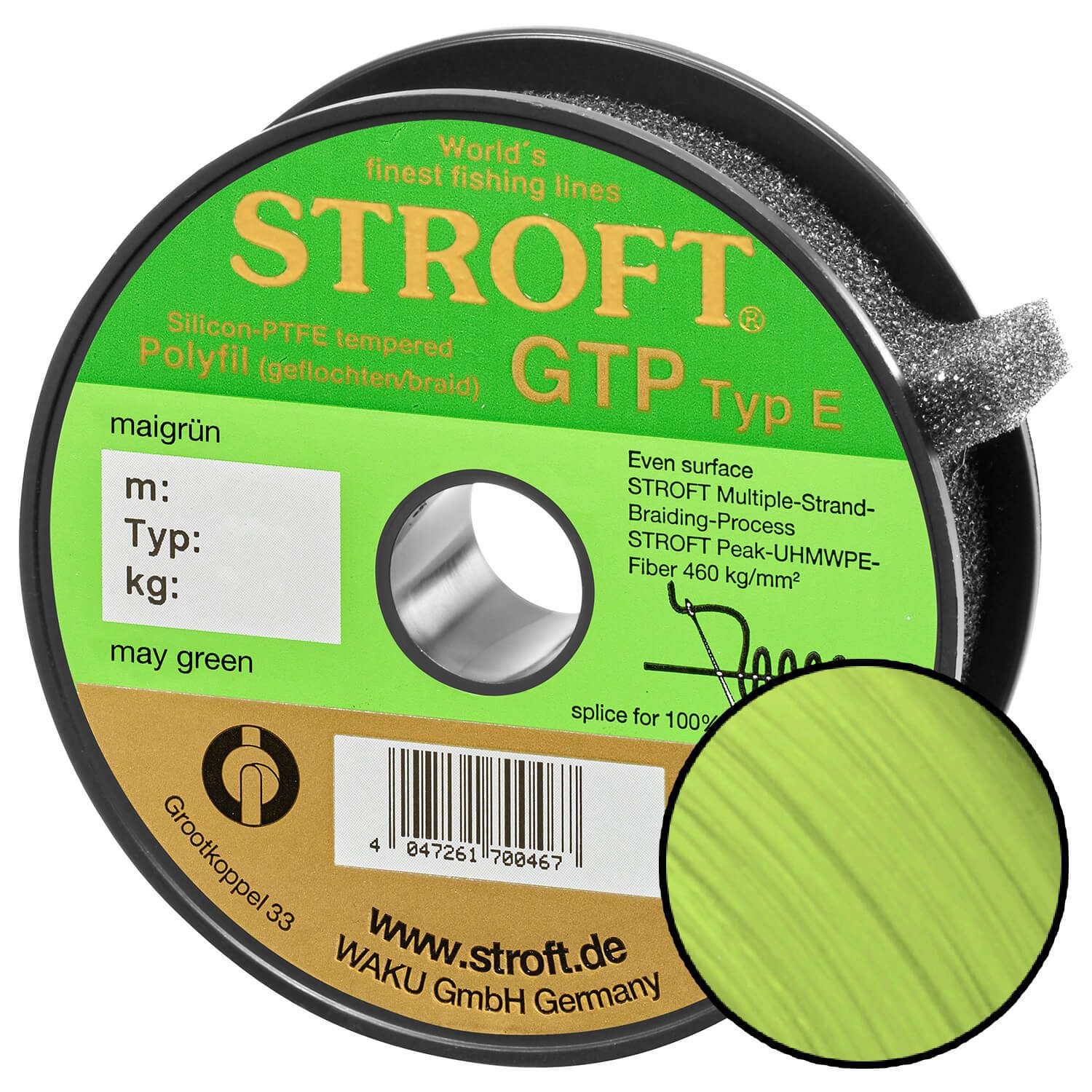 Stroft Angelschnur Stroft Schnur GTP Typ E geflochten maigrün 125m, 125 m Длина, 0.35 mm Fadendurchmesser, (1-St), 24kg Tragkraft