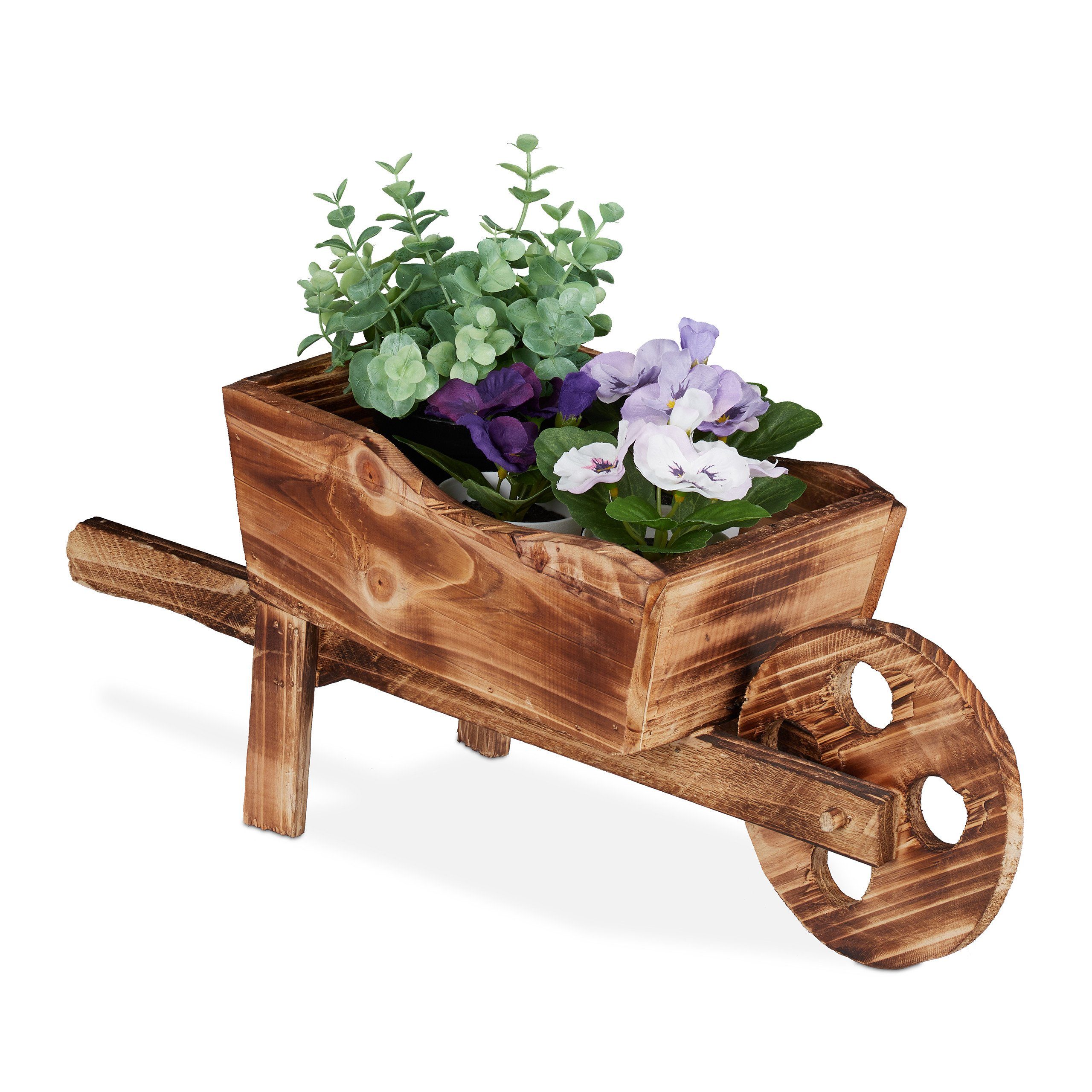 relaxdays Pflanzschale Pflanzschubkarre aus Holz günstig online kaufen