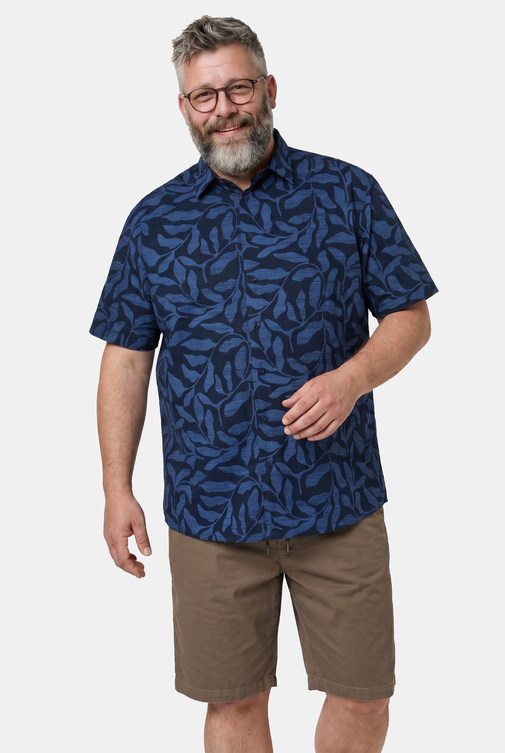 Men Plus Kurzarmhemd Hemd Halbarm Kentkragen Alloverprint Comfort Fit