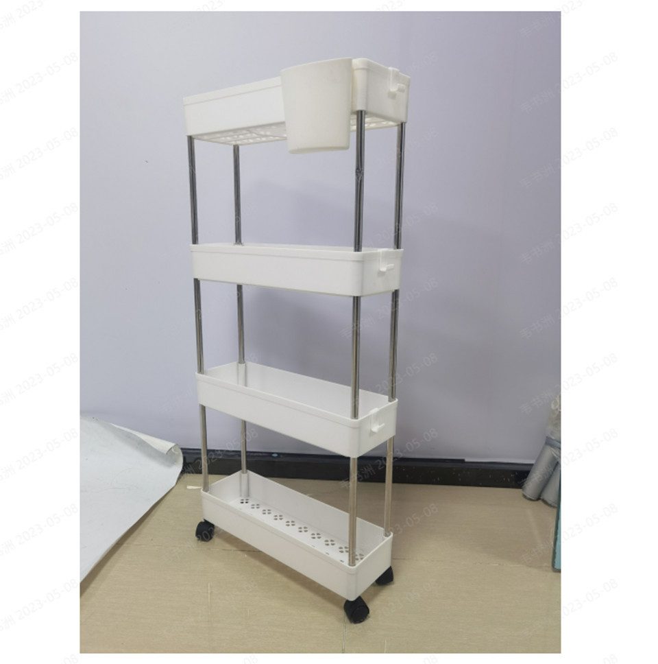 JEOBEST Beistellwagen Küchenwagen Servierwagen Rollwagen mit 4 Etagen, Rollwagen mit extra hängenden Bechern Für Küche Makeup Badezimmer Büro