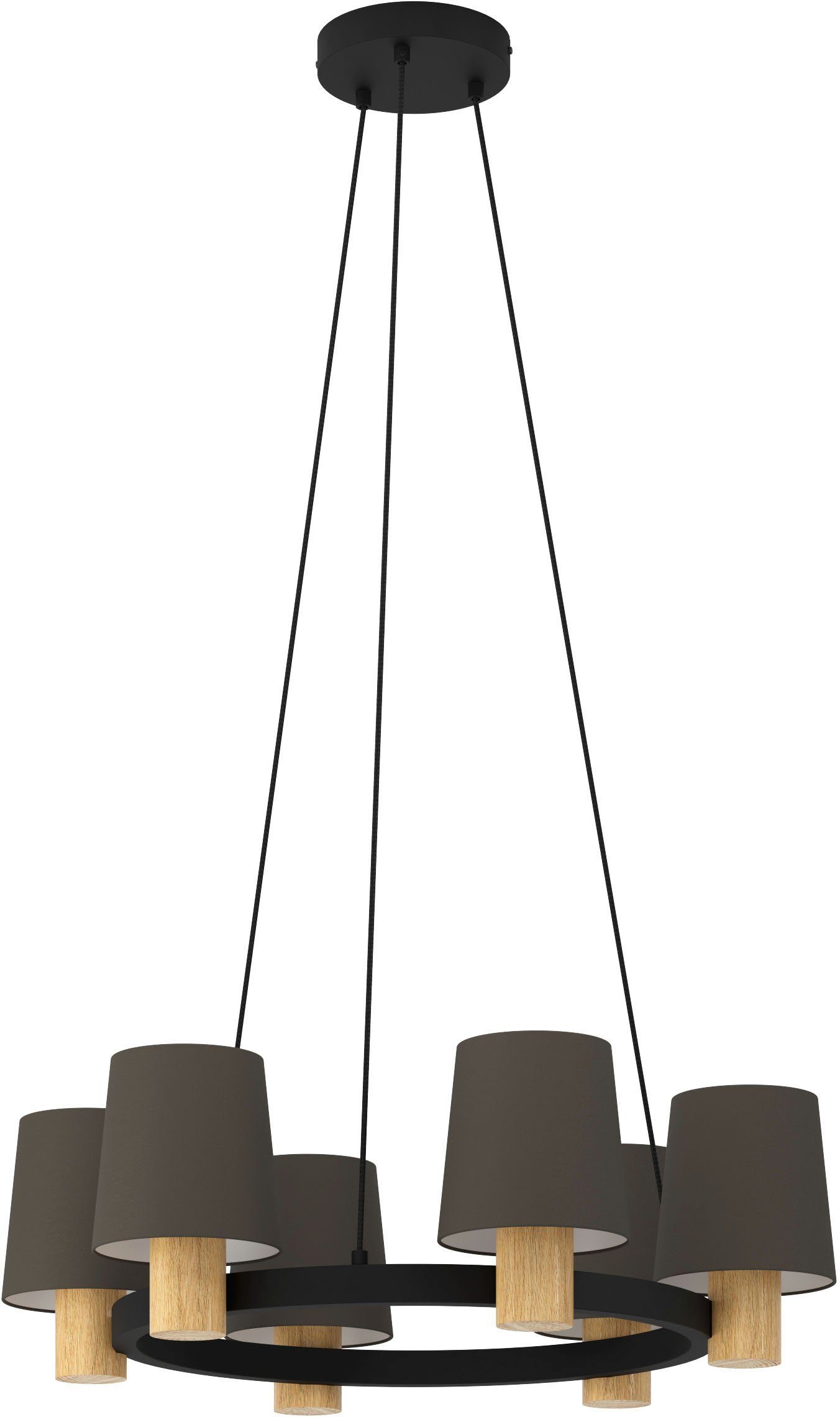 EGLO Hängeleuchte EDALE, ohne Leuchtmittel, Leuchtmittel wechselbar, Hängeleuchte in schwarz und braun aus Stahl, Holz - exkl. E27 - 40W