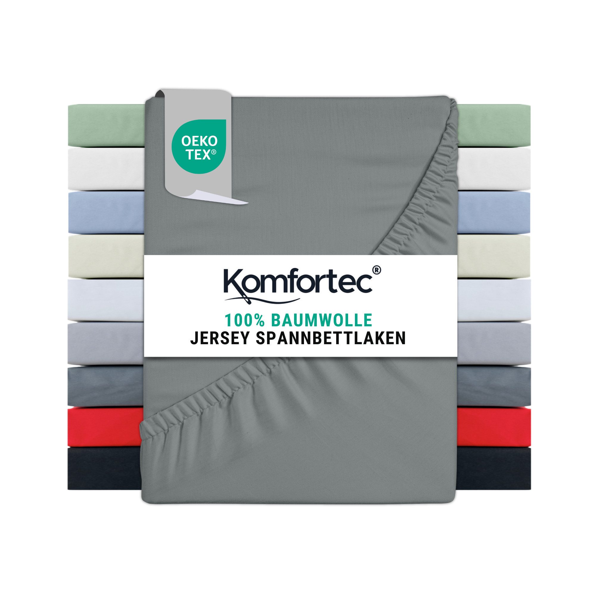 Komfortec Spannbettlaken Jersey Spannbettuch, 90x200, 140x200, 160x200, 180x200 oder 200x200 cm, 100% Baumwolle (135 g/m), Gummizug: Rundum, (1 Stück), OEKO-TEX® Standard 100 Zertifisiert, für Matratzen bis 25 cm Höhe