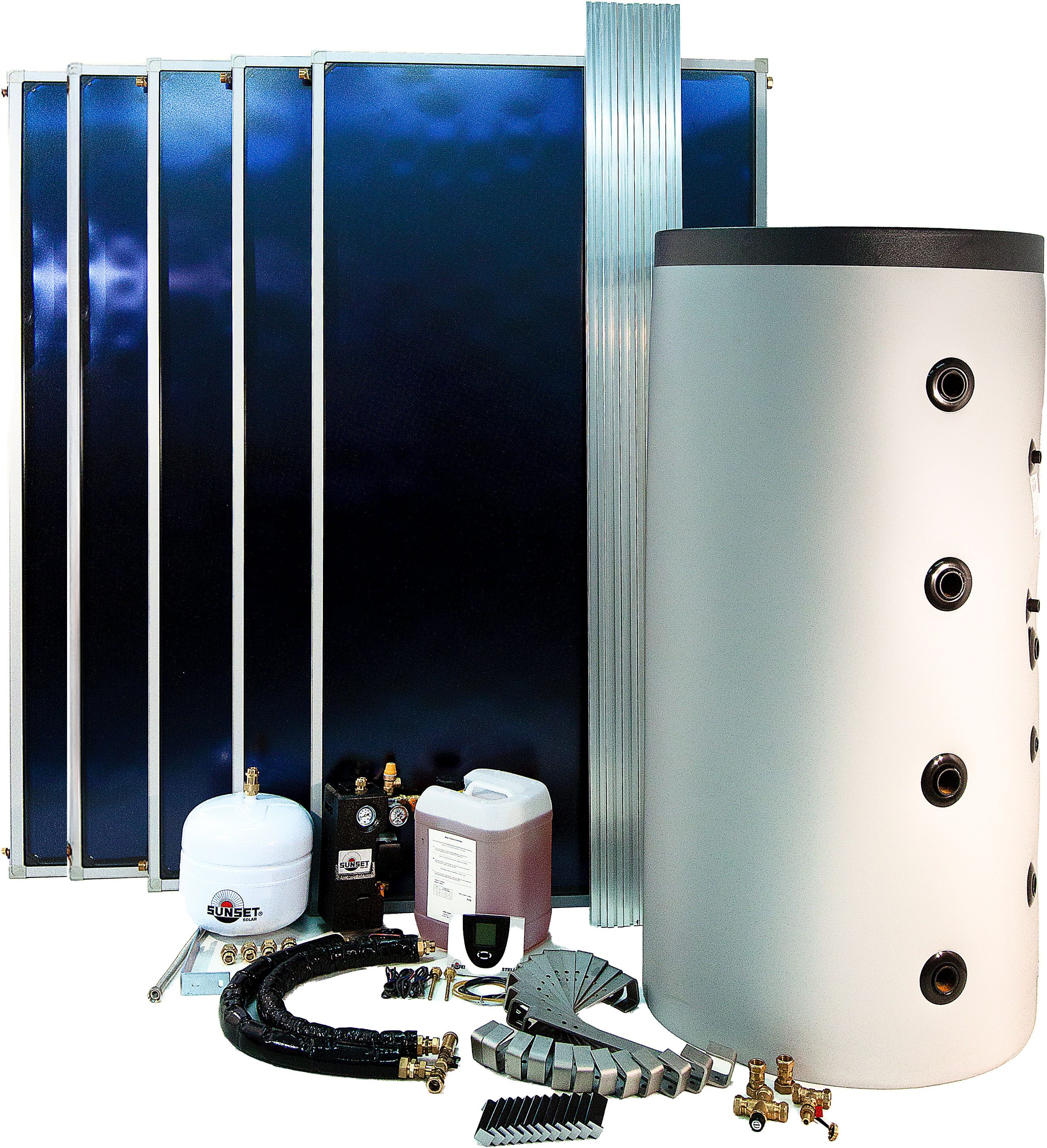 Sunset Solaranlage SUNone 8 HZ/2, (Set), zur BW-Erwärmung u. HZ-Unterstützung, inkl. Hygienespeicher 825 Liter