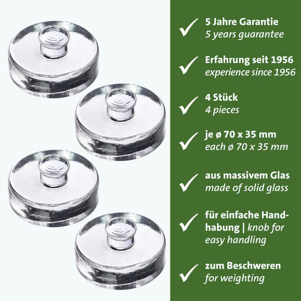 WESTMARK Fermentationsglas Set, 4 Fermentiergewichte, Glasgewichte in zwei Größen, Glas, Ø 7 cm, Kalk-Natron-Glas