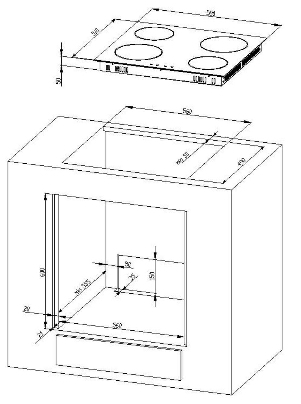 Coin cuisine Kitchenette KS-Milan, avec appareils électriques, sans micro-ondes, largeur 280 cm