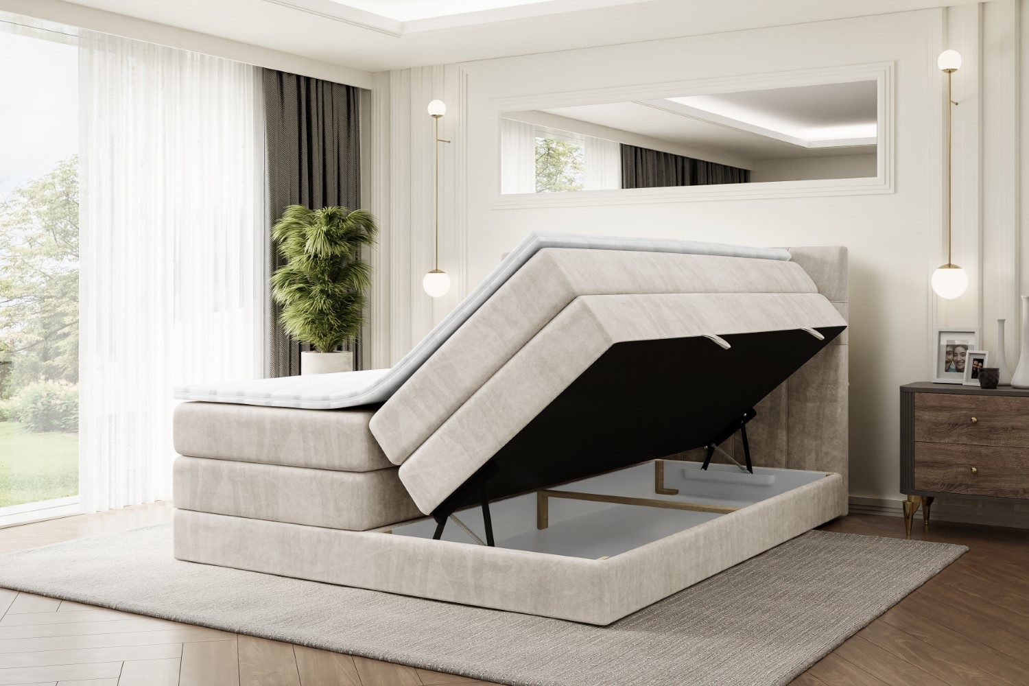 ALTDECOR Boxspringbett BERO KING (mit Matratze und Lattenrost Topper Polsterbett mit Bettkasten Boxbett), H4 Multipocket, H3 Bonellfederung, Doppelbett Springboxbett
