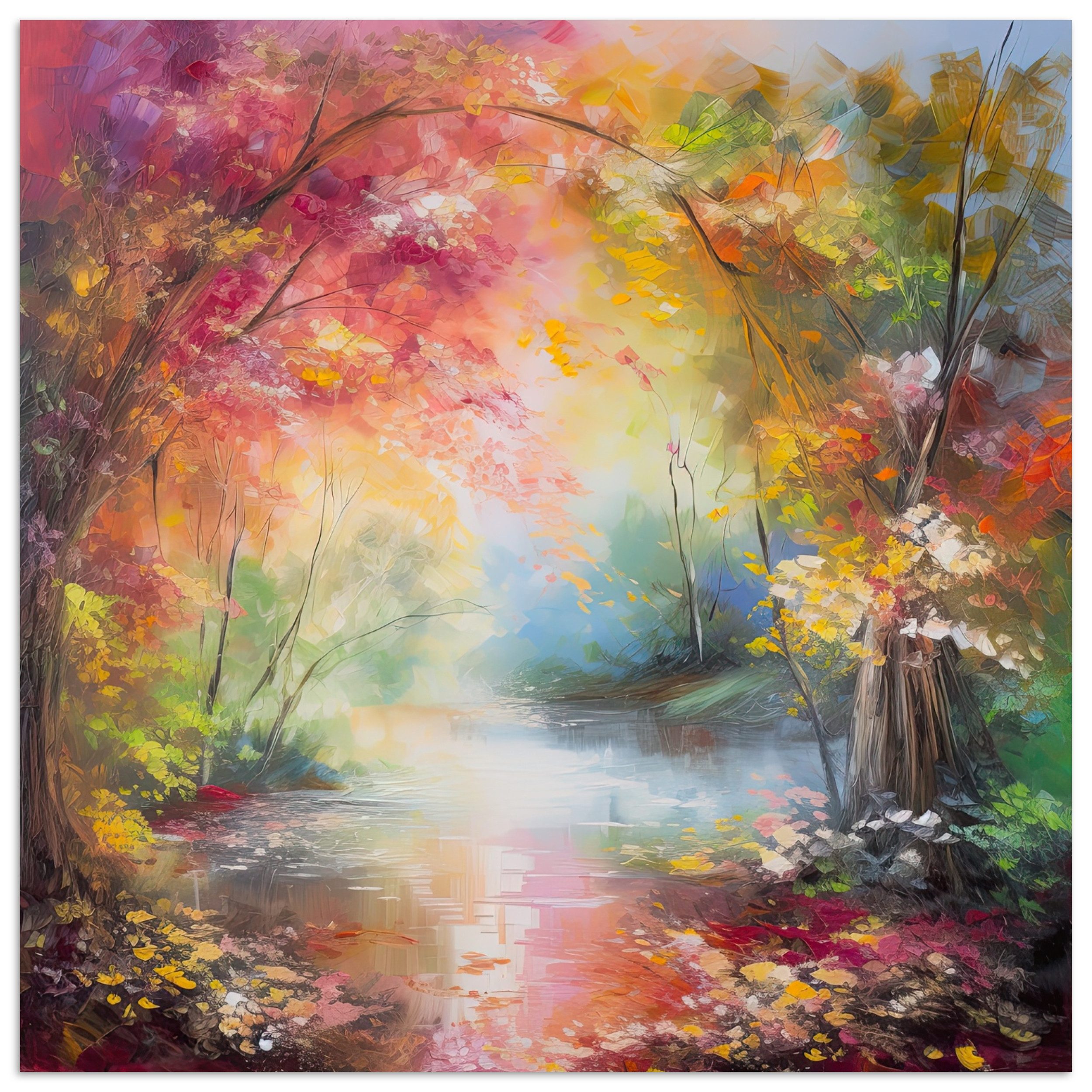 MuchoWow Poster Landschaft - Ölfarbenoptik - Farbenfroh - Natur, (1 St), Poster ohne Rahmen, Wandbild, Wandposter, 30x30 cm