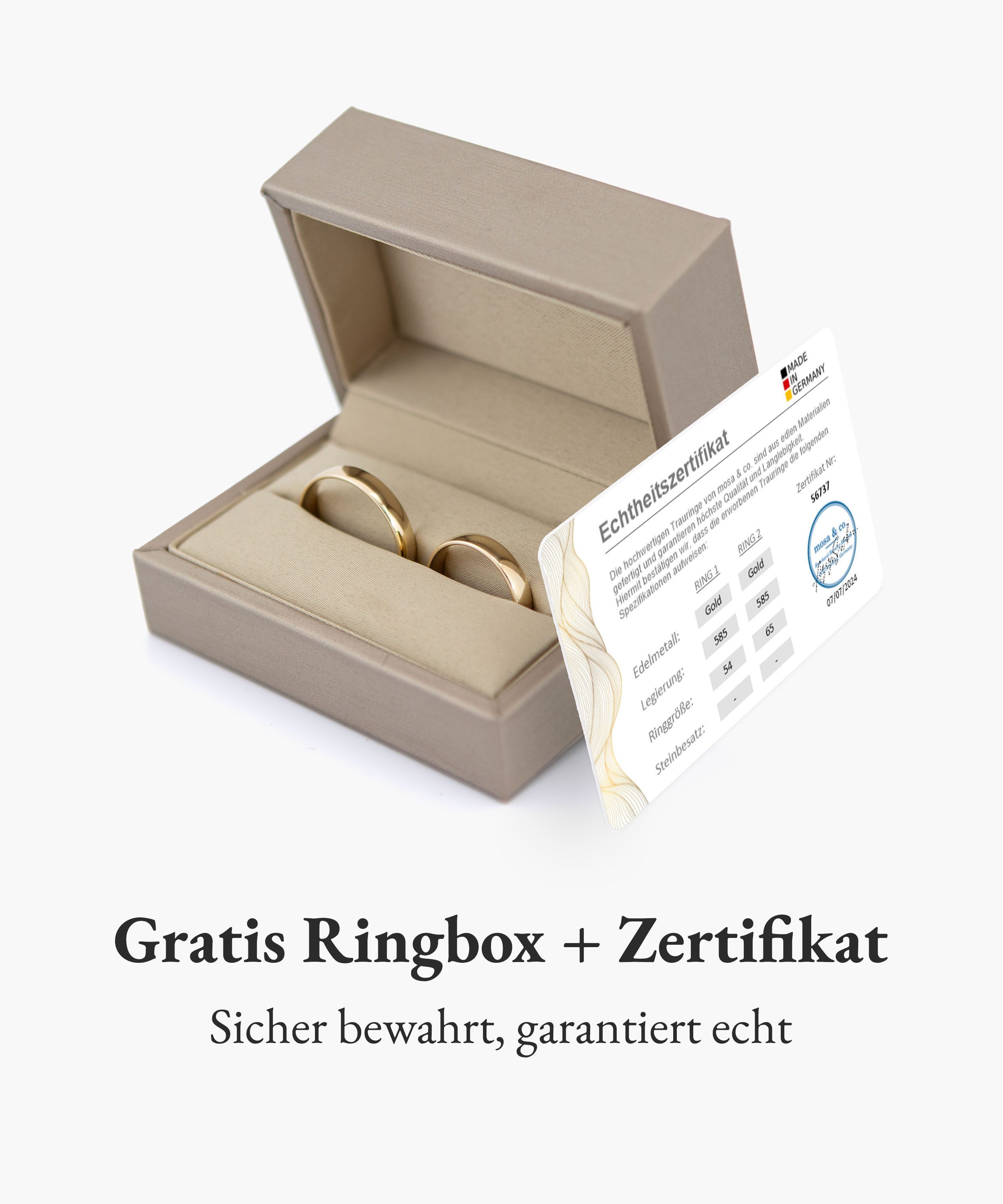 mosa & co. Trauring mit Gravur Classic Gold 585 mit 3mm + 4mm Breite im Paarpreis (Eheringe, 2-tlg., 2 Trauringe) – Bild 4 von 5