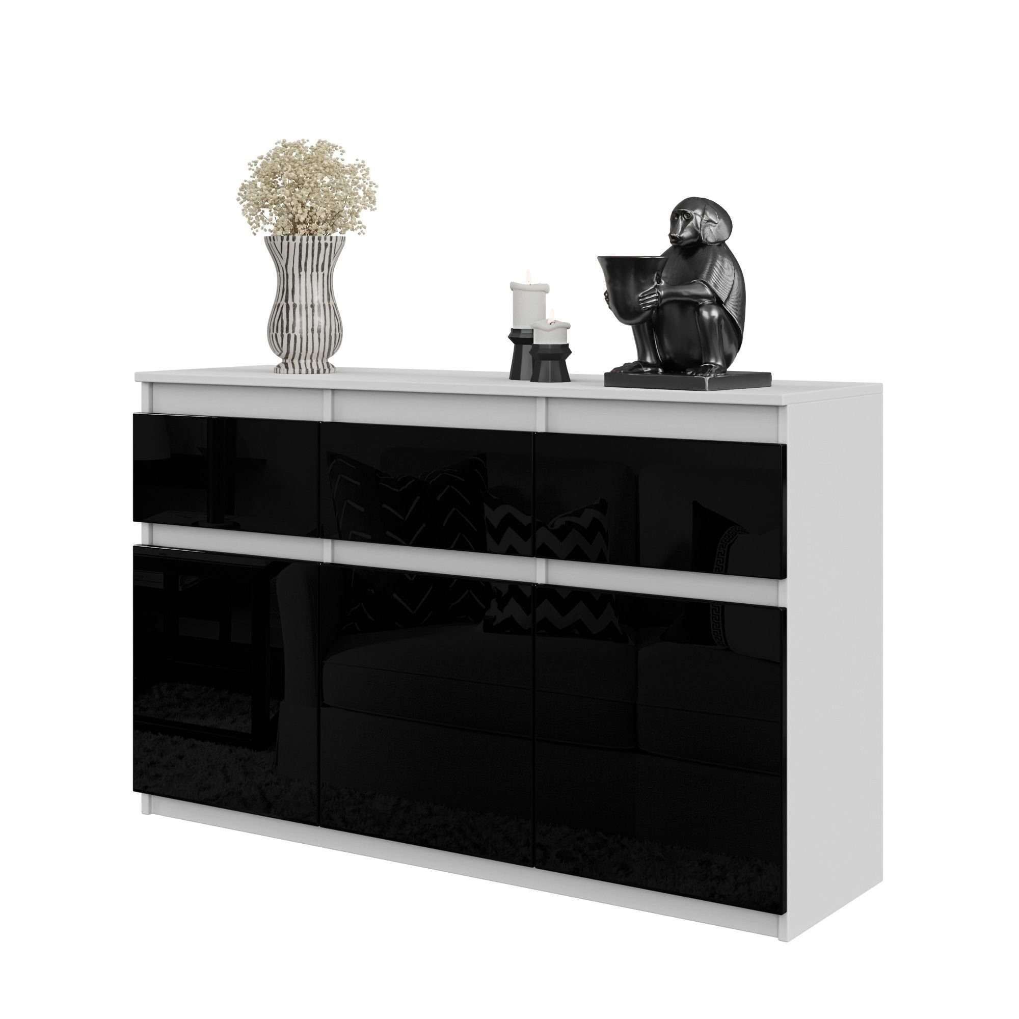 Furnica Kommode NOAH 3 Schubladen und 3 Türen - Weiß Matt H75cm B120cm T35cm