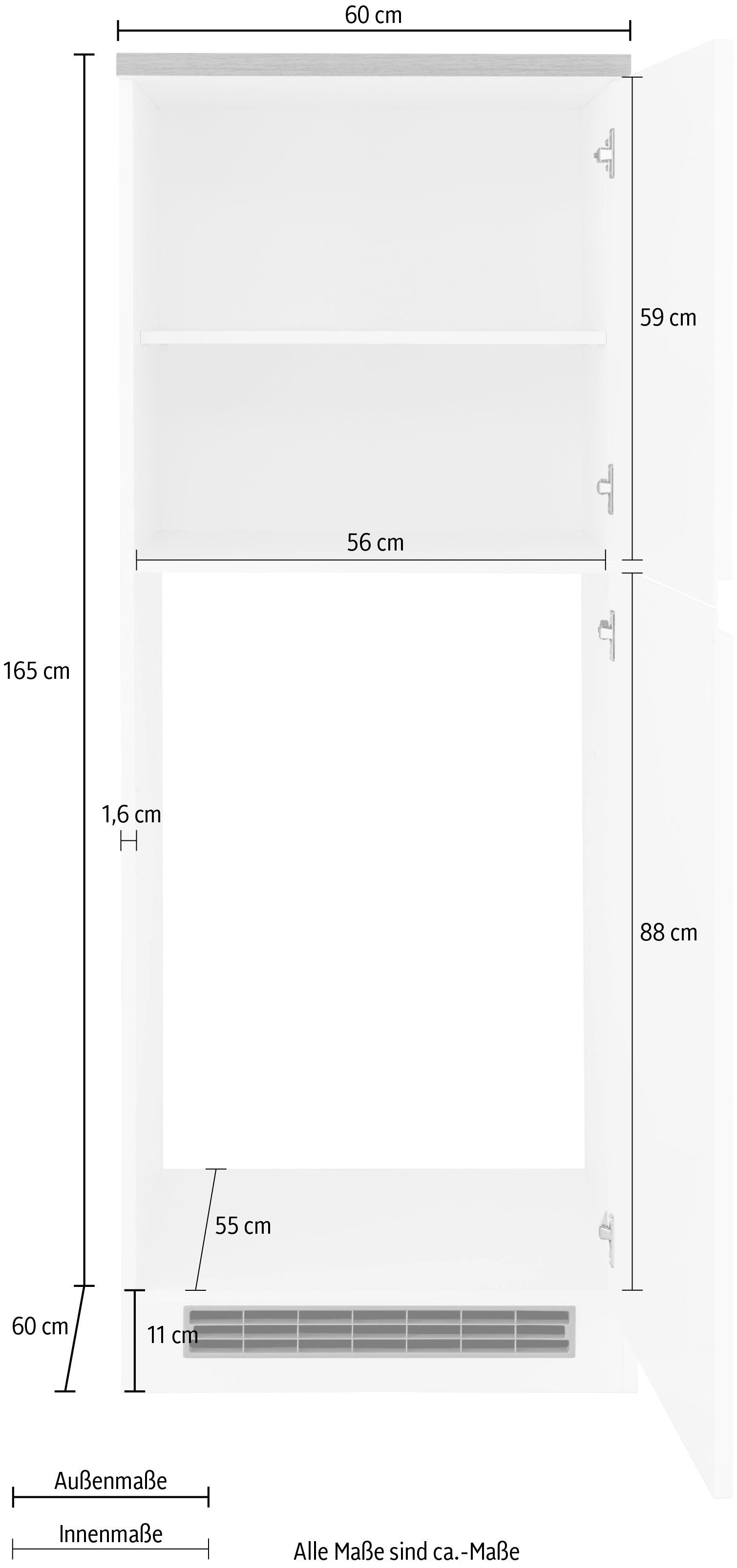 HELD MÖBEL Kühlumbauschrank Virginia 165 cm Kühlschrank: eiche schwarz vintage 2 breit, Hochglanz | für 56/88/55 hoch, cm cm, Nische 60 Türen