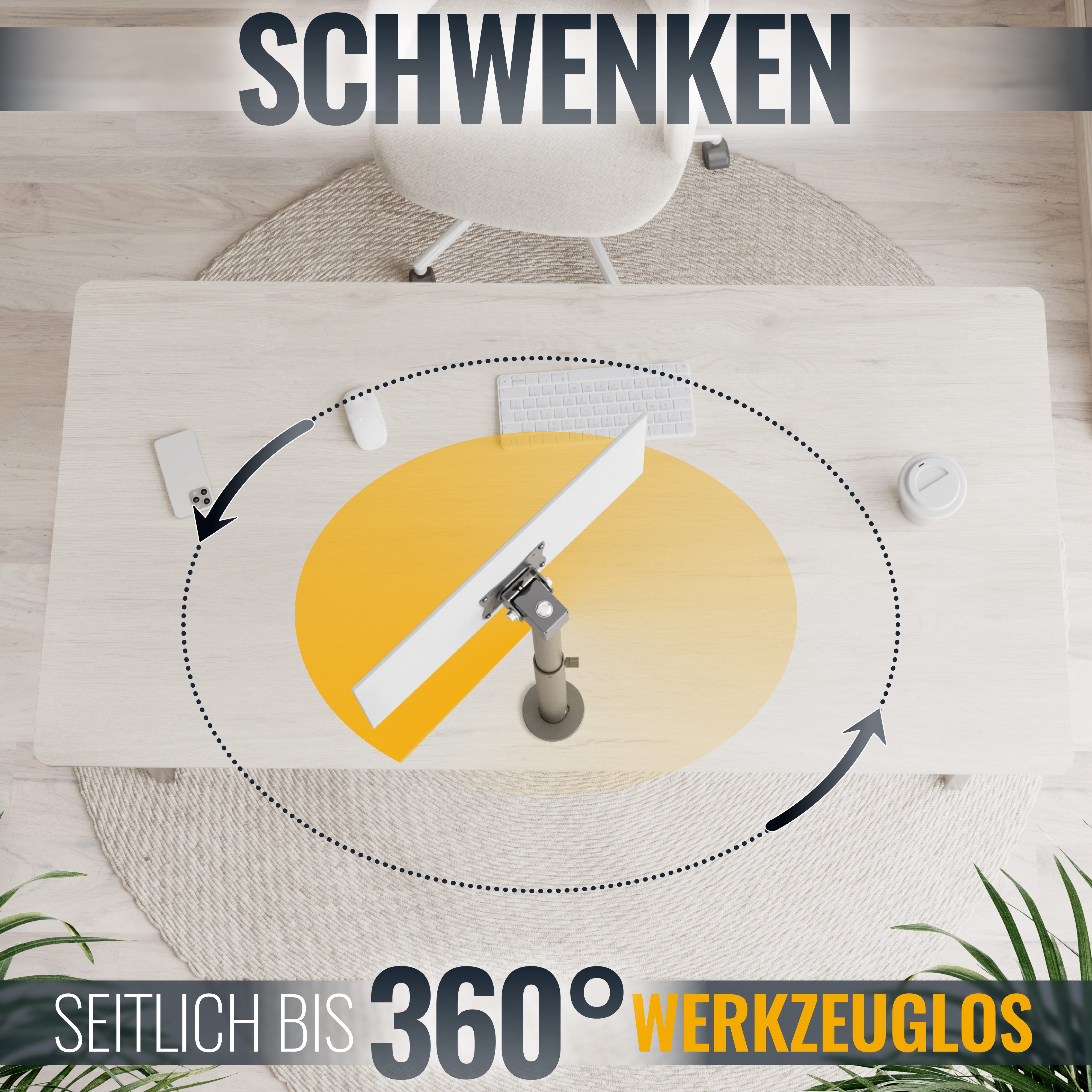 RICOO Monitor-Halterung Monitor Tischhalterung mit Schwenk- und Neigefunktion TS0111, (bis 23 Zoll, VESA 75x75 und 100x100, 1-tlg., 15 kg Belastbarkeit, von 43-58 cm (17"-23) Bildschirm-Diagonale, Neigbar +15°/-45°, drehbar bis 360° Monitorständer Tisch Bildschirm)