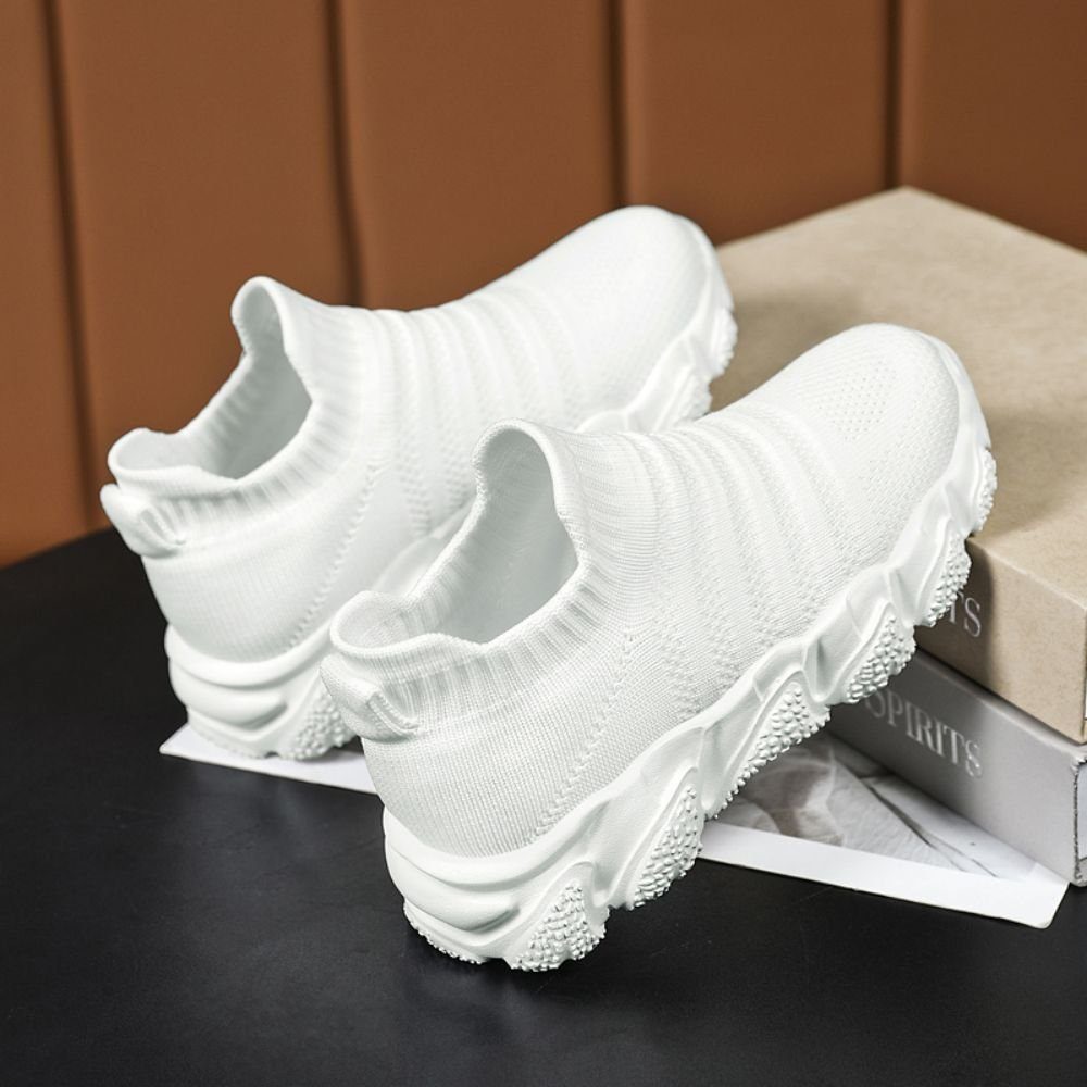 HUSKSWARE Sneaker (aus elastischem druckfreiem ultraleichter) Sockenschuh mit Sitz ultraleichter Material weiss und Mesh