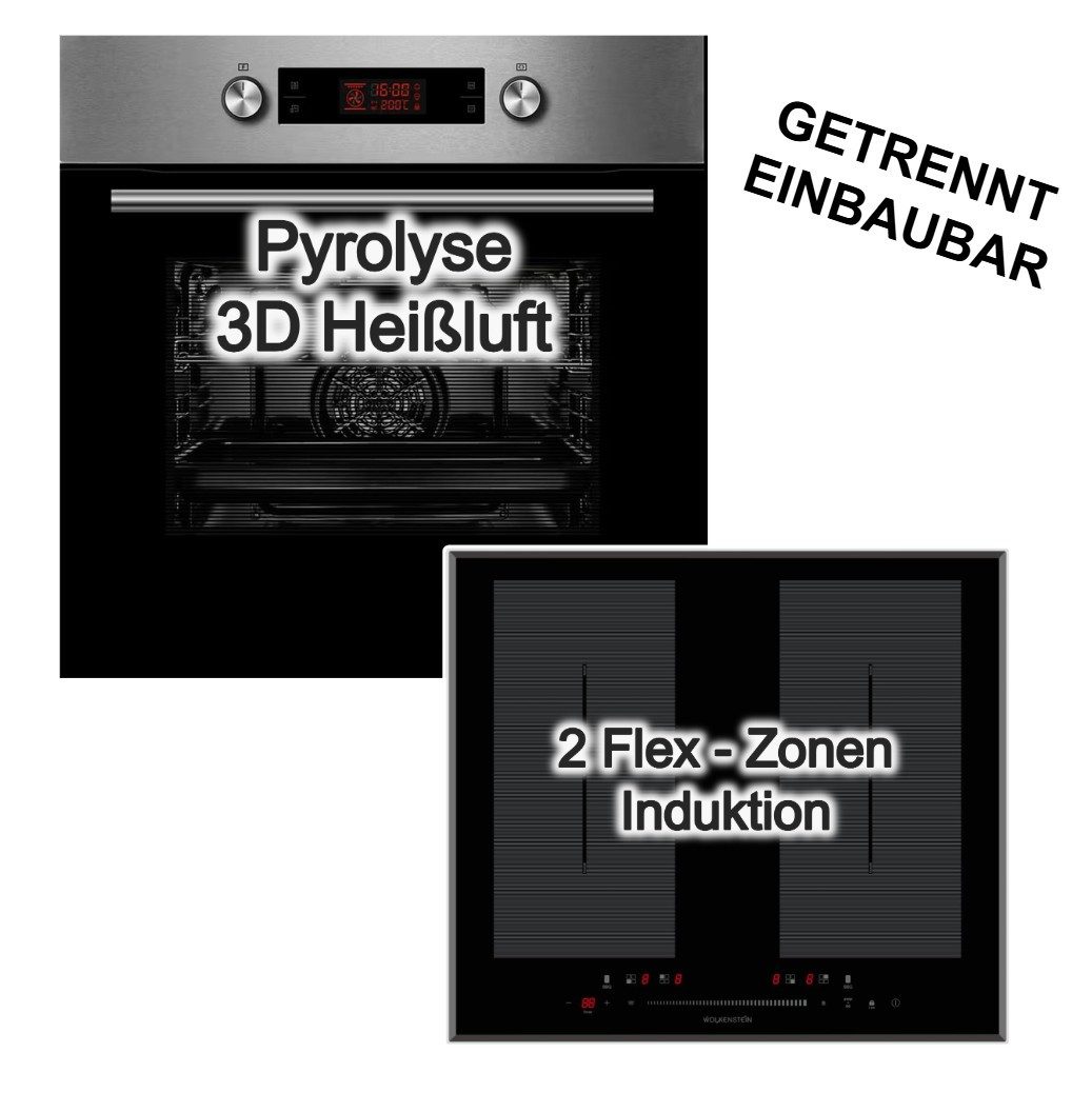 Midea Backofen-Set Backofen Pyrolyse+ Wolkenstein Induktionskochfeld Flexzonen Booster, mit 1-fach Teilauszug, Pyrolyse-Selbstreinigung