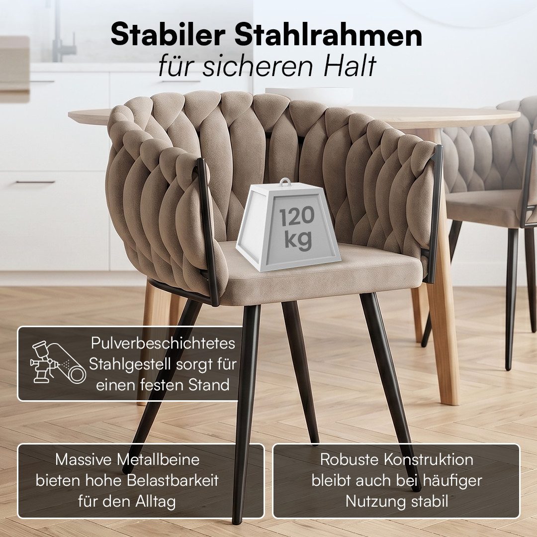 skølm Esszimmerstuhl & Drehstuhl Sudri mit Samtbezug gepolstert (2er Set, macchiato, Metallgestell, 2 St), Armlehnenstühle in Flecht-Look, verfügbar als 4er/6er Set