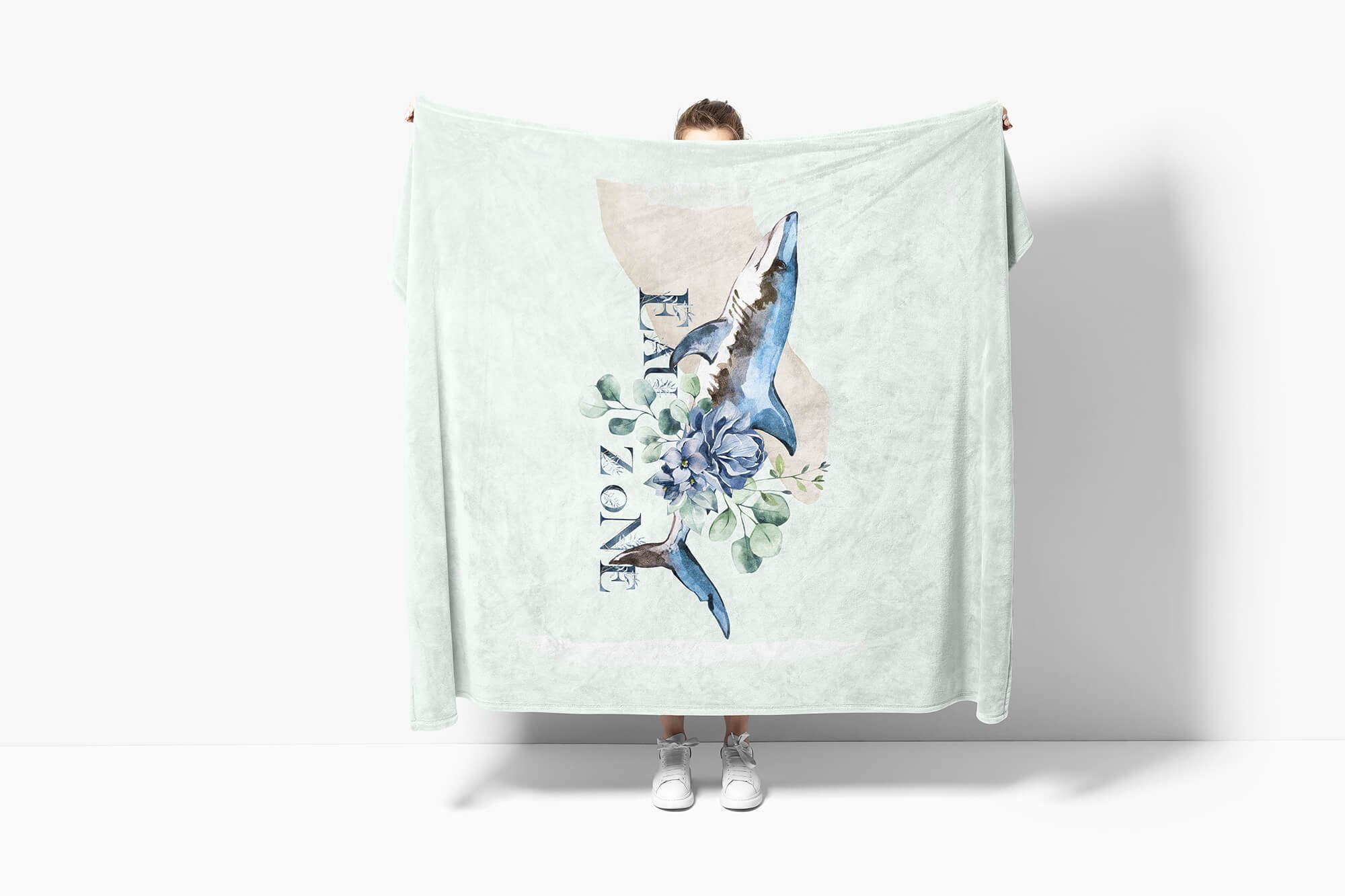 Kunstvoll Hai Kuscheldecke Strandhandtuch Handtücher Sinus Art (1-St), Handtuch Blumen Handtuch Ozean Baumwolle-Polyester-Mix Motiv, Saunatuch