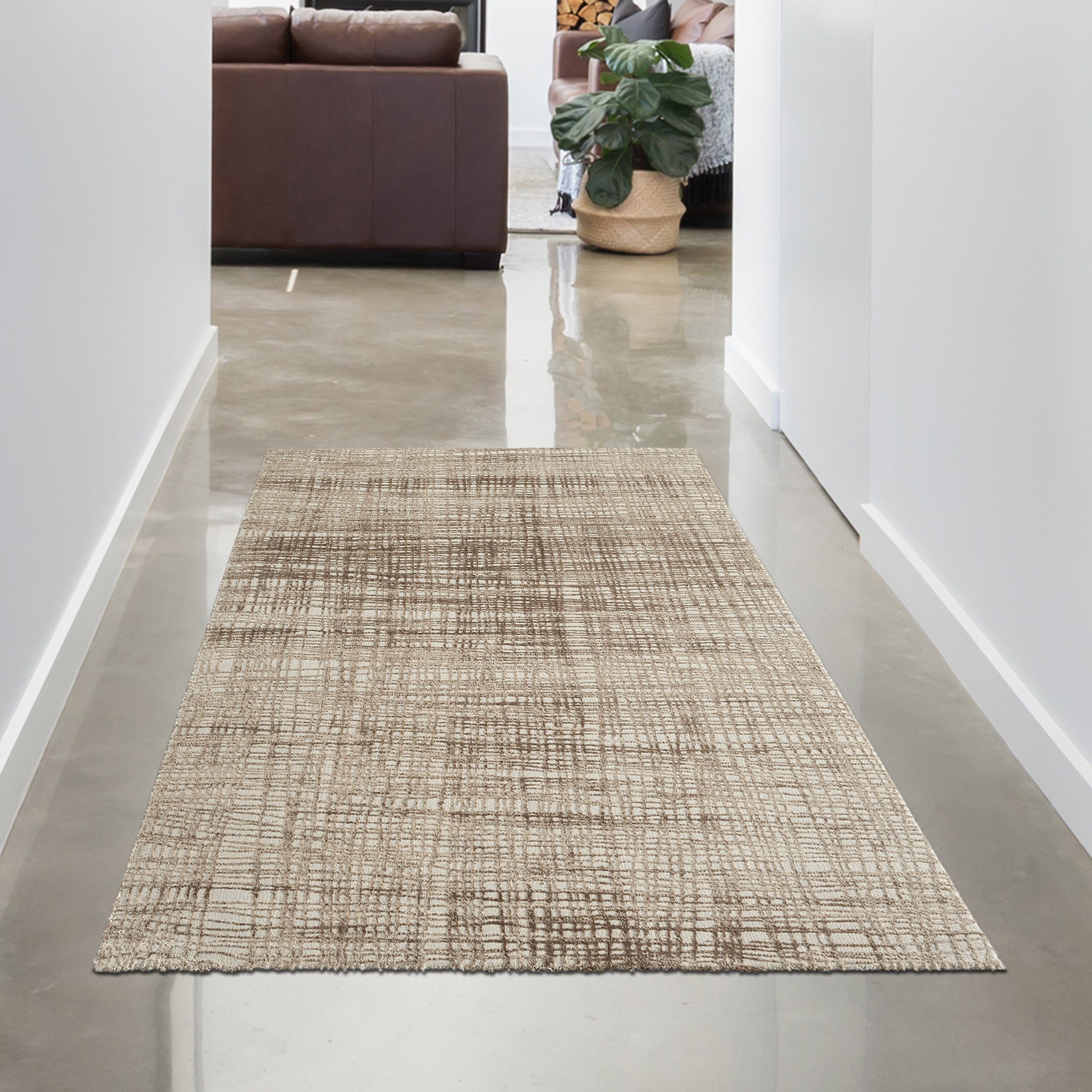 Carpetia Teppich Designer Läufer mit abstraktem Karo-Netzmuster gold-beige, rechteckig, Höhe: 12 mm
