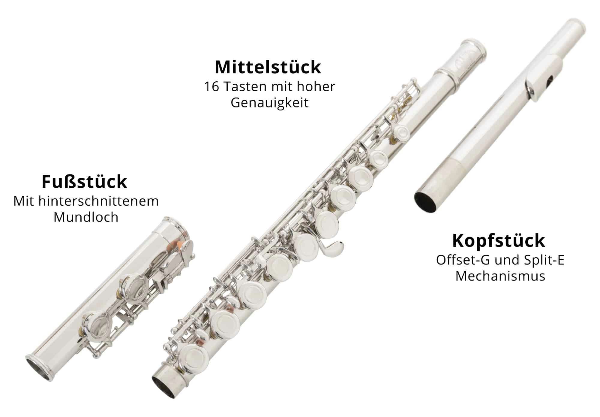 Classic Cantabile Querflöte FL-100 Querflöte Starter-Set C, Vorgezogenes G, leichte Ansprache und saubere Intonation