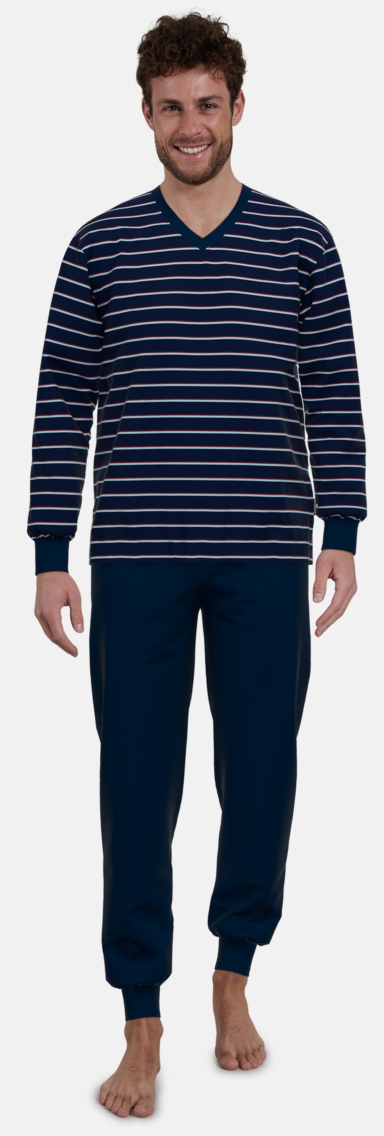 Schlafanzug Herren Pyjama lang mit Bündchen
